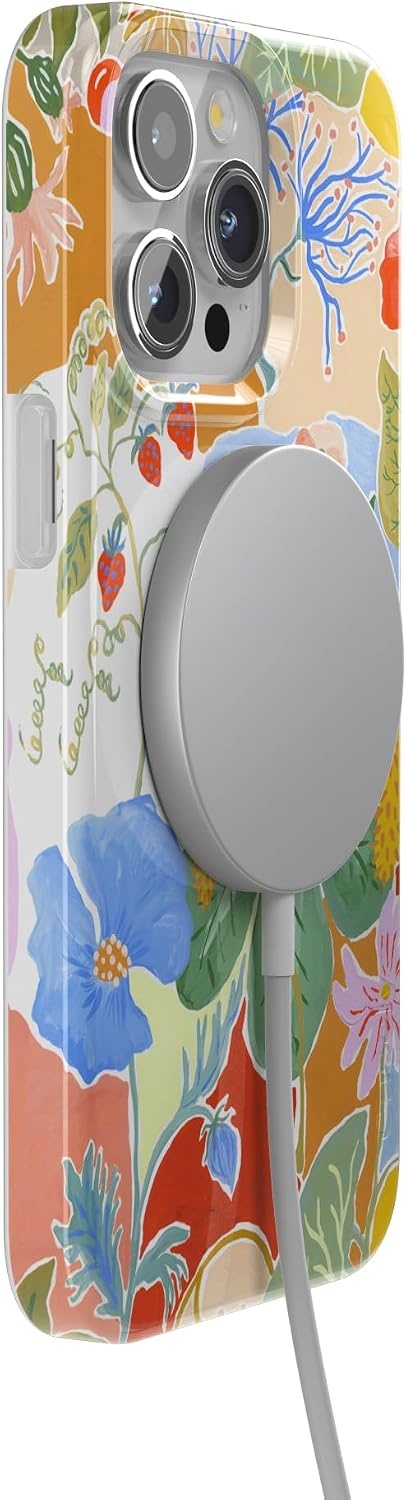 image:imageCasely iPhone 15 Pro Max Case Clear Skies Clear Shimmer Compatible with MagSafe Classic Ultra Slim DesignBotanical Blooms Floral Patchwork