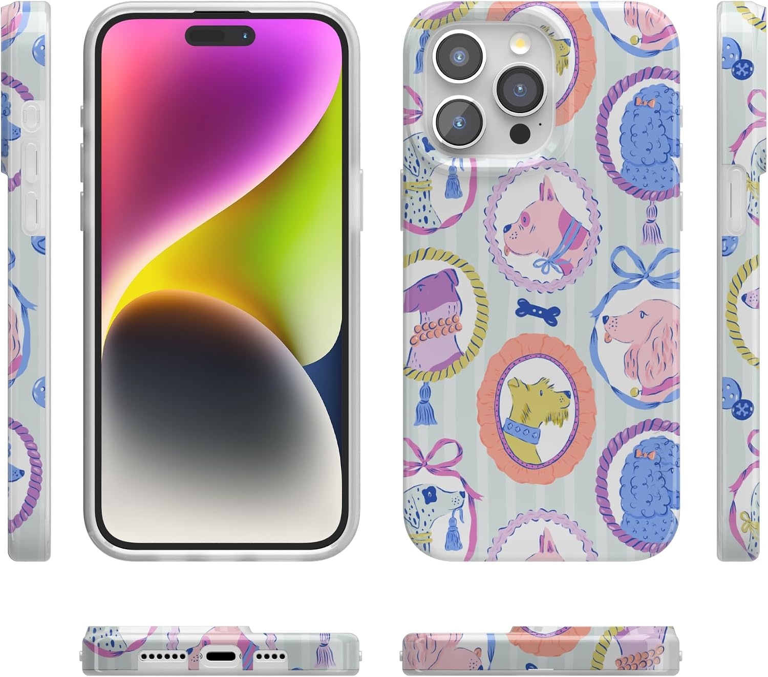 image:imageCasely iPhone 15 Pro Max Case Clear Skies Clear Shimmer Compatible with MagSafe Classic Ultra Slim DesignChateau Pups French Dog
