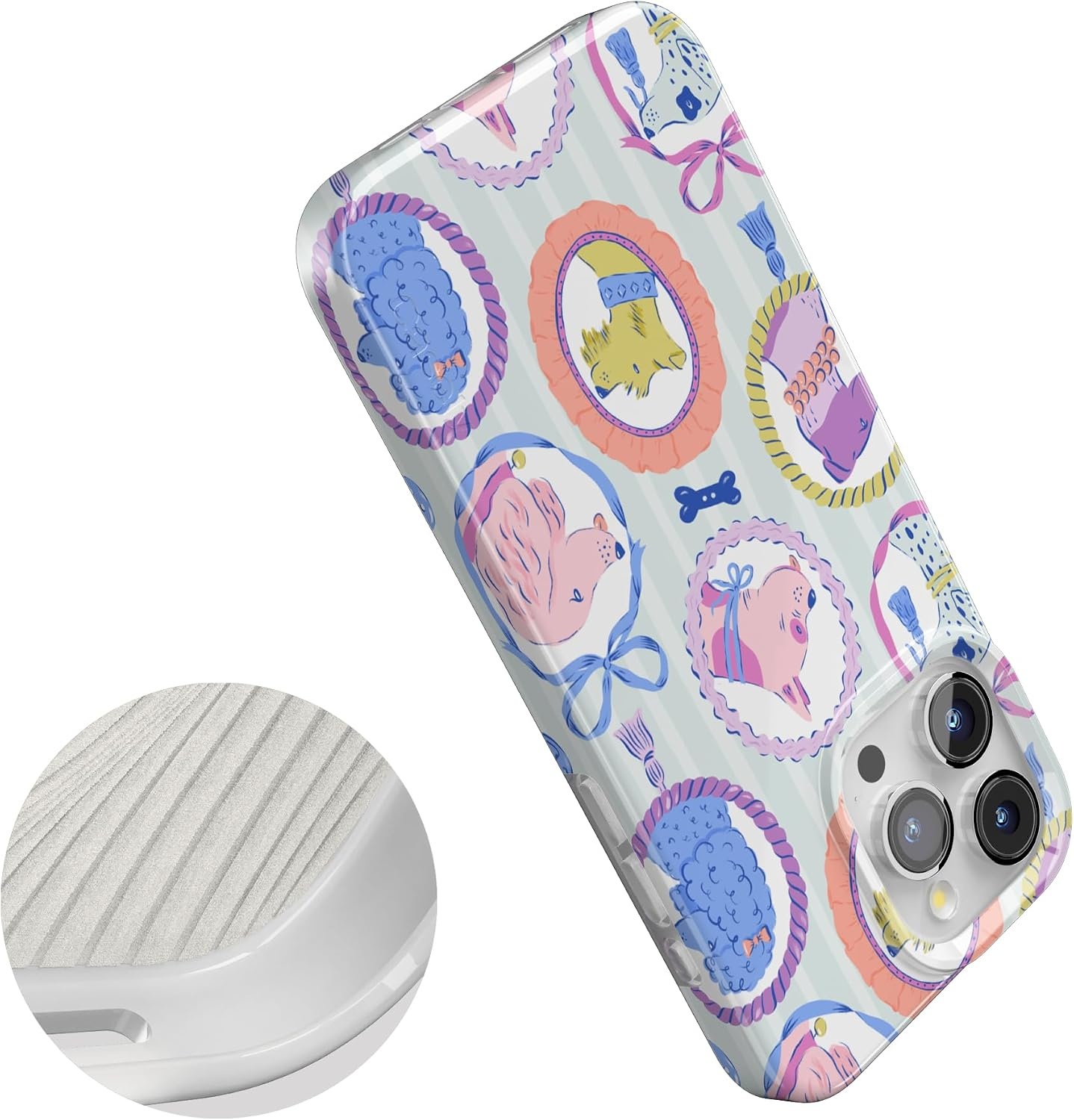 image:imageCasely iPhone 15 Pro Max Case Clear Skies Clear Shimmer Compatible with MagSafe Classic Ultra Slim DesignChateau Pups French Dog