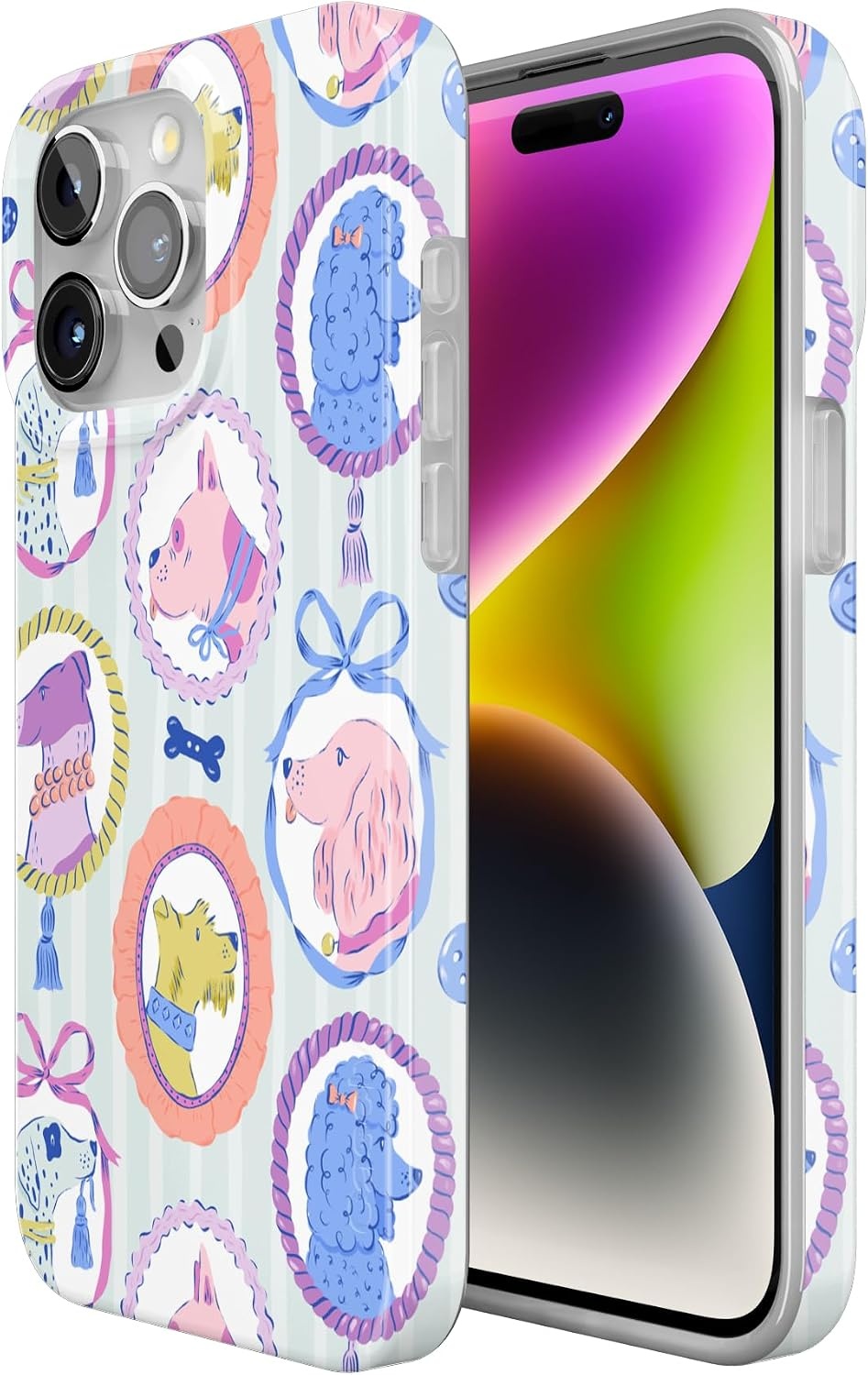 image:imageCasely iPhone 15 Pro Max Case Clear Skies Clear Shimmer Compatible with MagSafe Classic Ultra Slim DesignChateau Pups French Dog