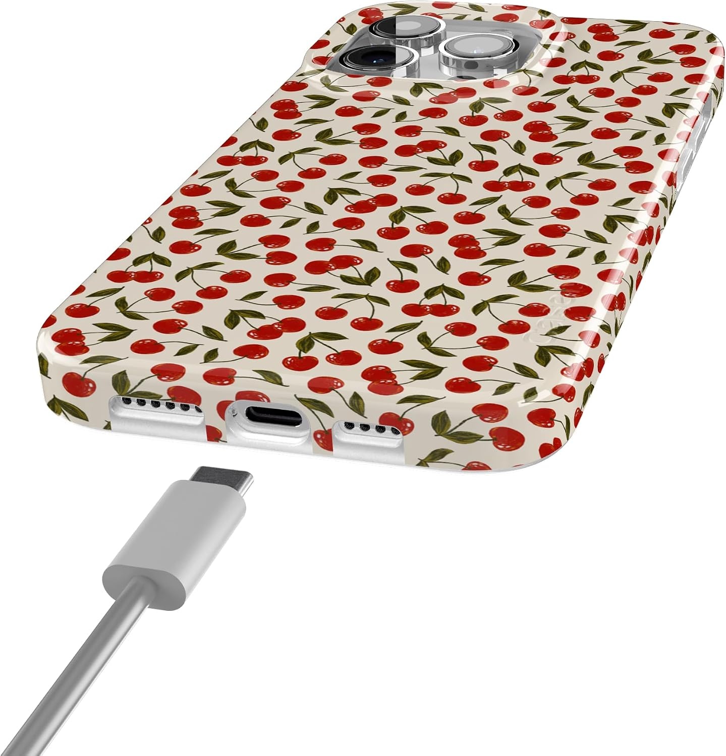 image:imageCasely iPhone 15 Pro Max Case Clear Skies Clear Shimmer Compatible with MagSafe Classic Ultra Slim DesignCherry on Top Red Cherries