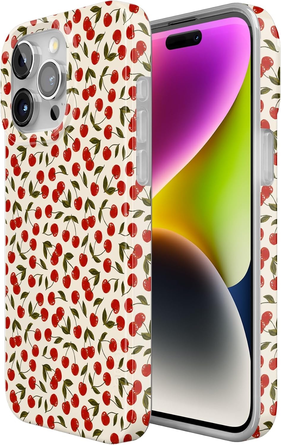 image:imageCasely iPhone 15 Pro Max Case Clear Skies Clear Shimmer Compatible with MagSafe Classic Ultra Slim DesignCherry on Top Red Cherries