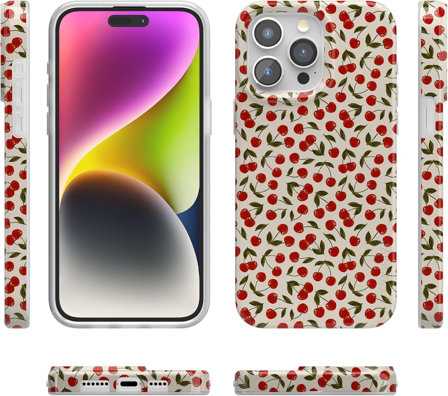 image:imageCasely iPhone 15 Pro Max Case Clear Skies Clear Shimmer Compatible with MagSafe Classic Ultra Slim DesignCherry on Top Red Cherries