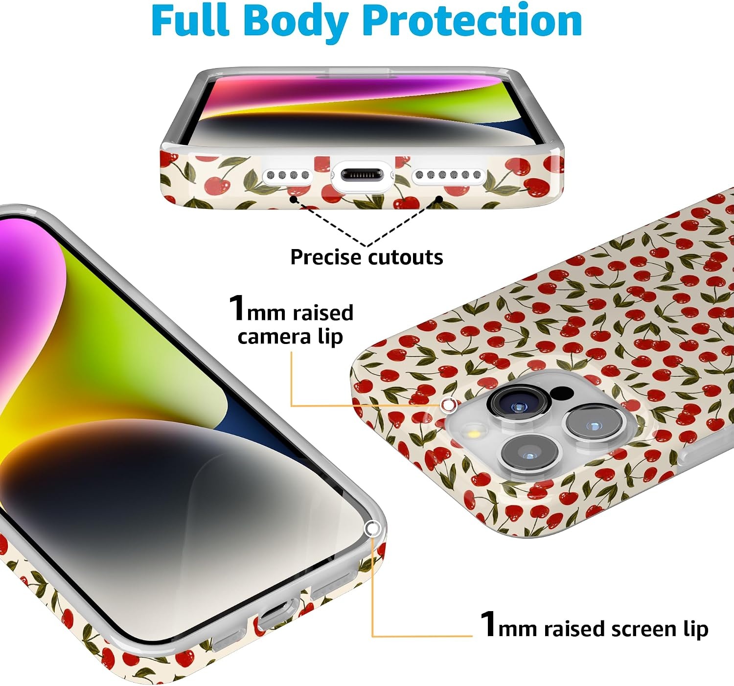 image:imageCasely iPhone 15 Pro Max Case Clear Skies Clear Shimmer Compatible with MagSafe Classic Ultra Slim DesignCherry on Top Red Cherries