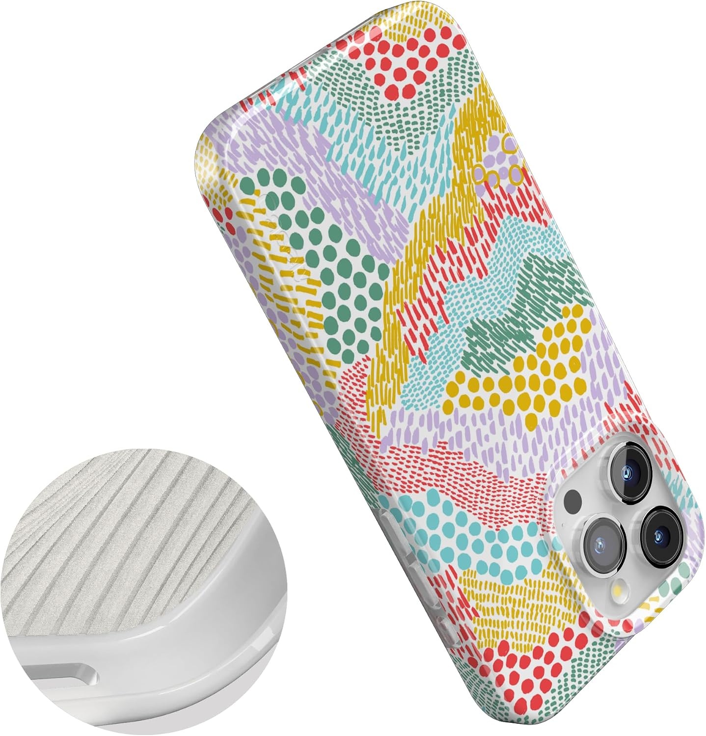image:imageCasely iPhone 15 Pro Max Case Clear Skies Clear Shimmer Compatible with MagSafe Classic Ultra Slim DesignColor Me Happy Doodle Colorblock