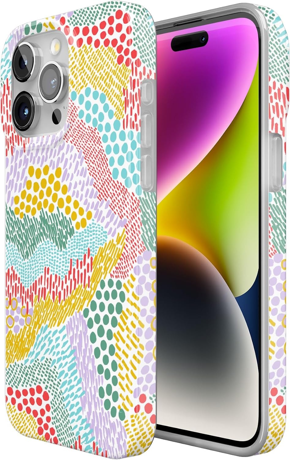 image:imageCasely iPhone 15 Pro Max Case Clear Skies Clear Shimmer Compatible with MagSafe Classic Ultra Slim DesignColor Me Happy Doodle Colorblock