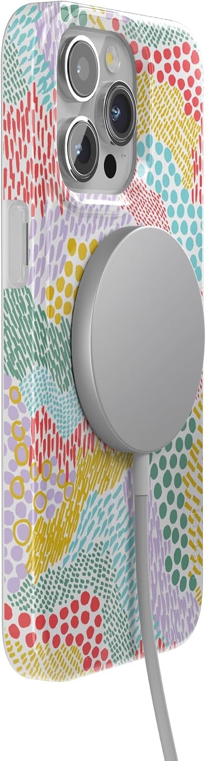 image:imageCasely iPhone 15 Pro Max Case Clear Skies Clear Shimmer Compatible with MagSafe Classic Ultra Slim DesignColor Me Happy Doodle Colorblock