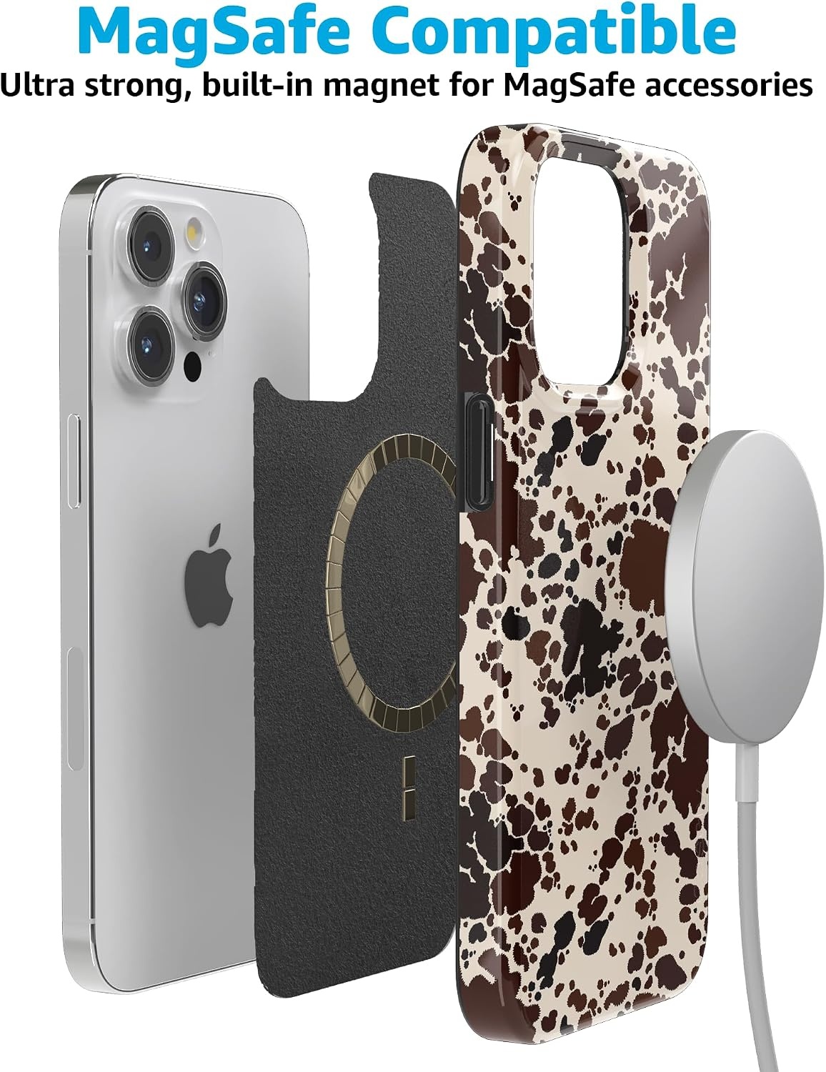 image:imageCasely iPhone 15 Pro Max Case Clear Skies Clear Shimmer Compatible with MagSafe Classic Ultra Slim DesignCowgirl Envy Cow Print