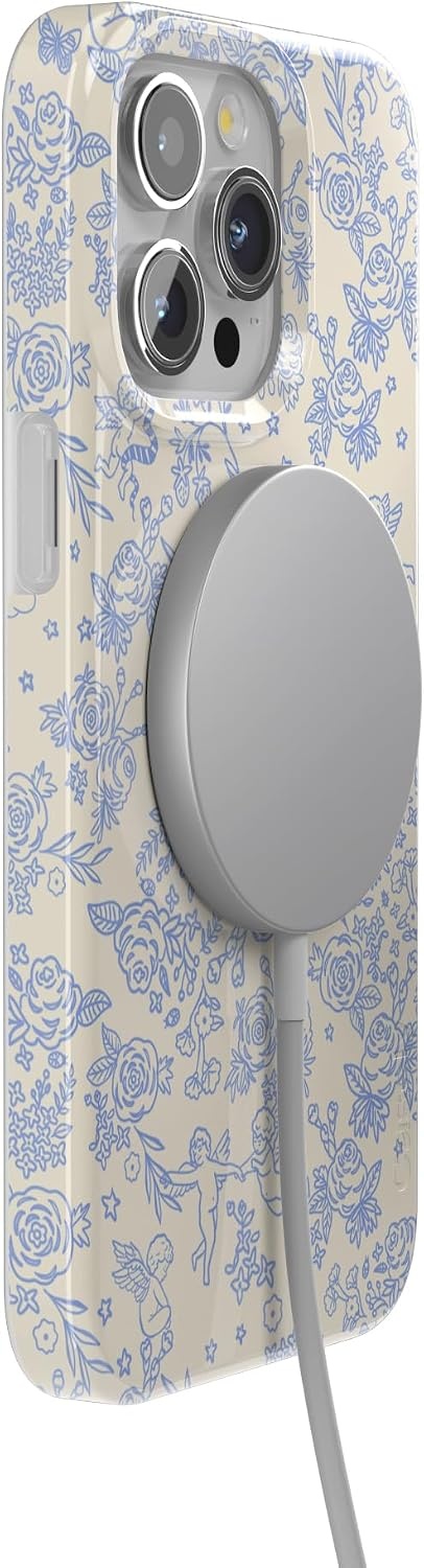 image:imageCasely iPhone 15 Pro Max Case Clear Skies Clear Shimmer Compatible with MagSafe Classic Ultra Slim DesignCupids Canvas Periwinkle Floral