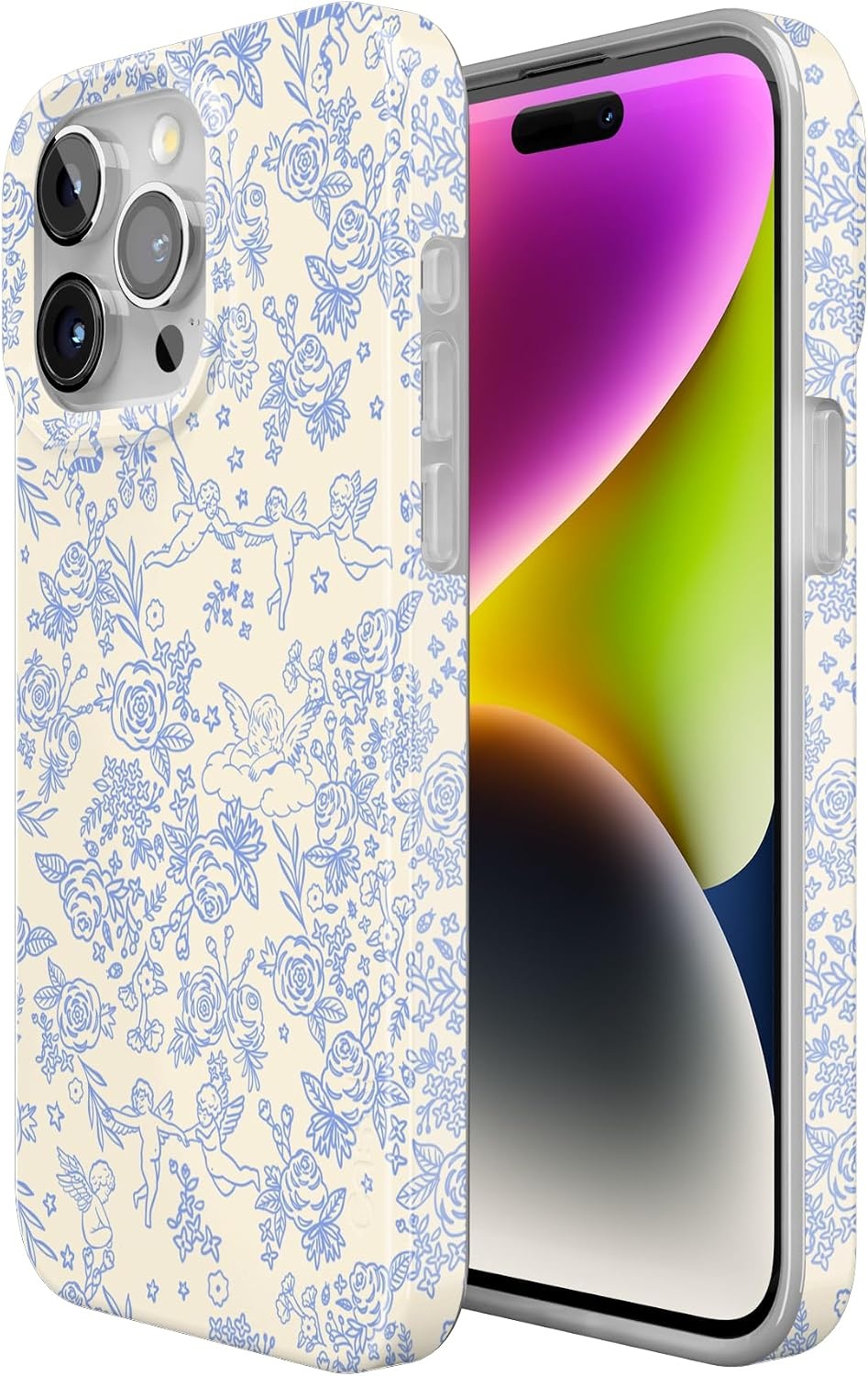 image:imageCasely iPhone 15 Pro Max Case Clear Skies Clear Shimmer Compatible with MagSafe Classic Ultra Slim DesignCupids Canvas Periwinkle Floral