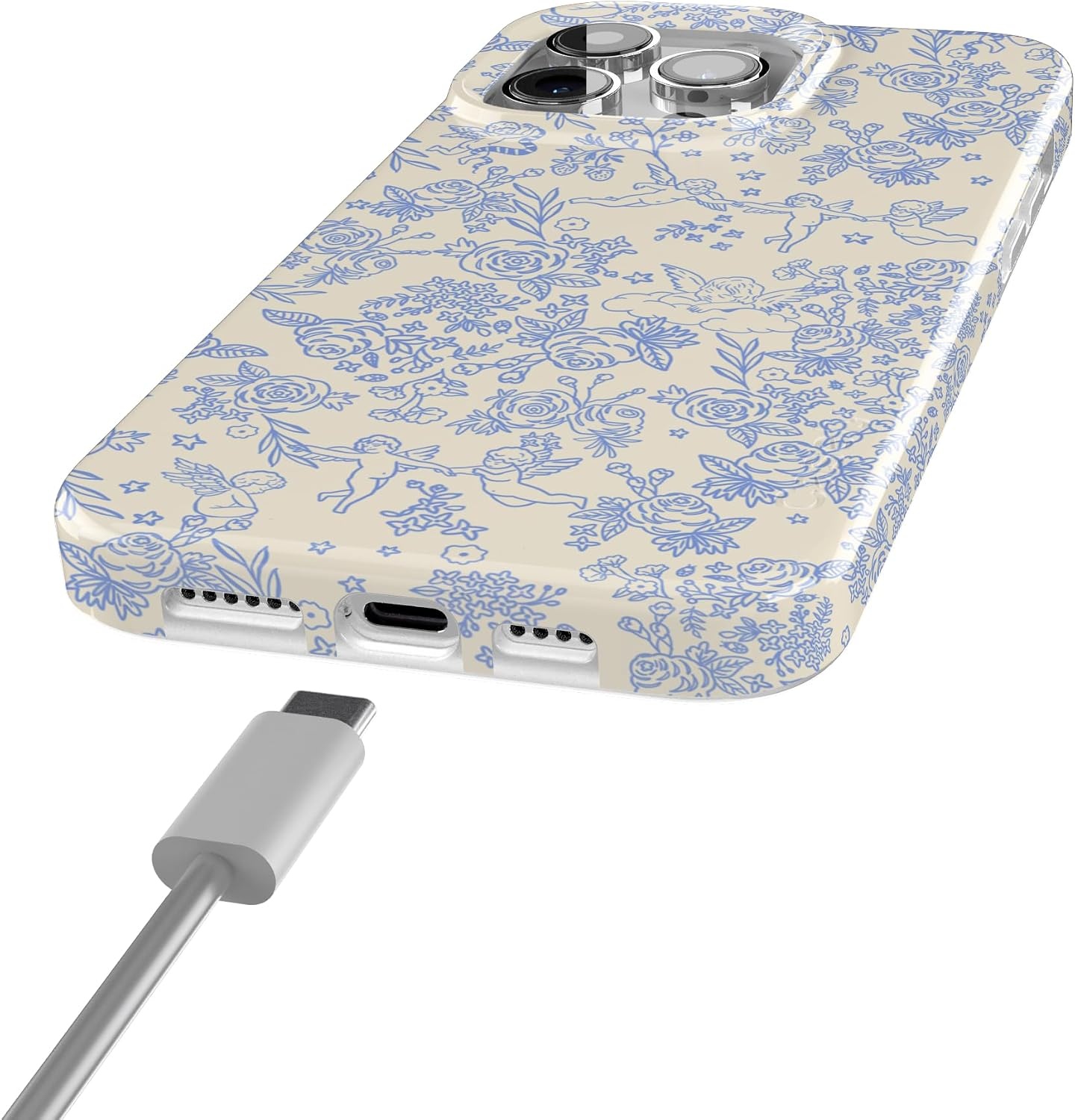 image:imageCasely iPhone 15 Pro Max Case Clear Skies Clear Shimmer Compatible with MagSafe Classic Ultra Slim DesignCupids Canvas Periwinkle Floral