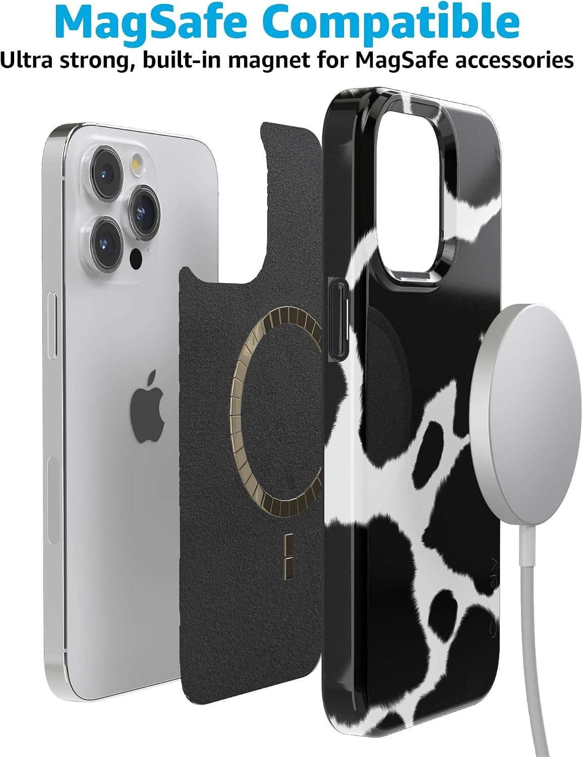 image:imageCasely iPhone 15 Pro Max Case Clear Skies Clear Shimmer Compatible with MagSafe Classic Ultra Slim DesignCurrent MOOd Cow Print