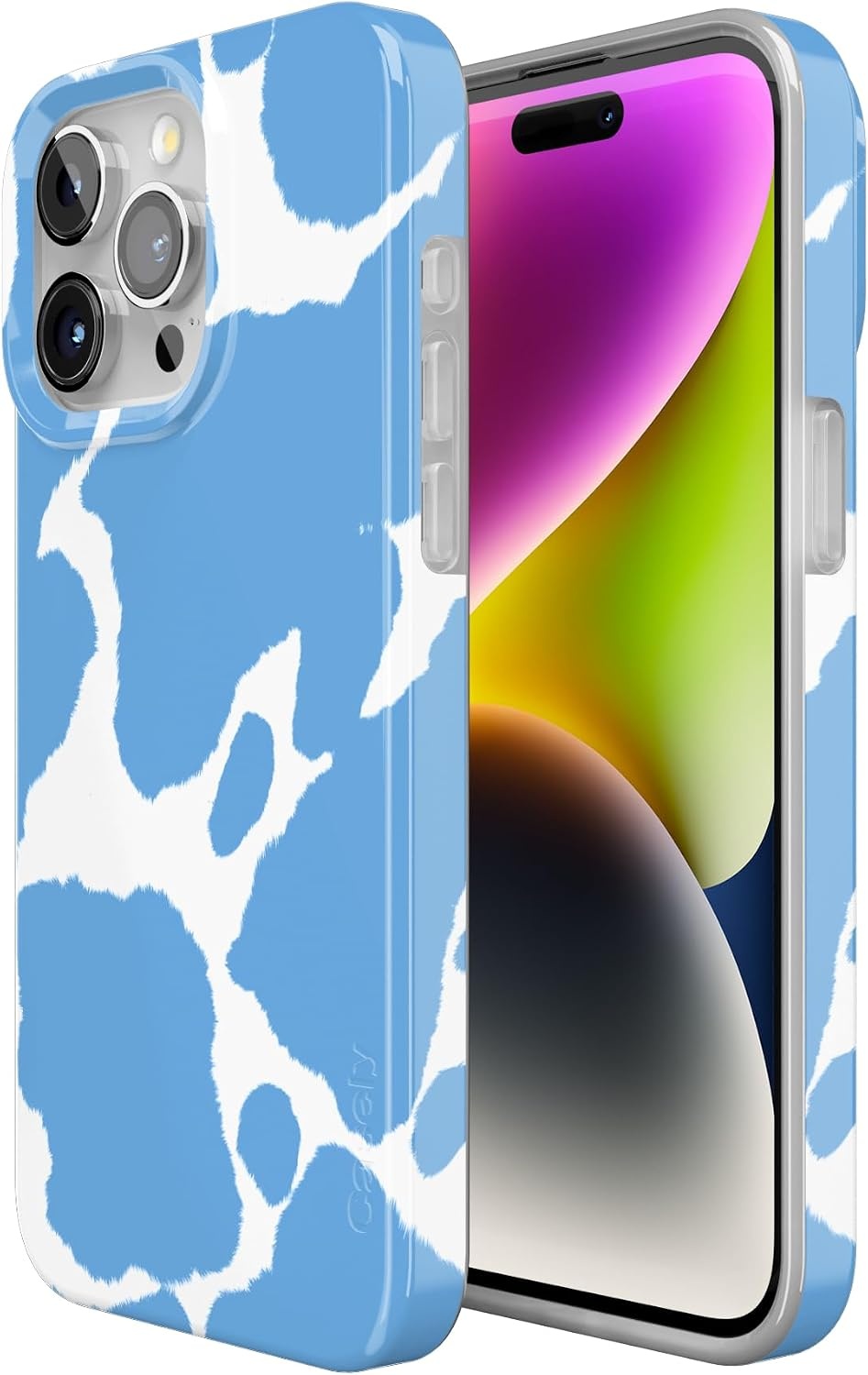 image:imageCasely iPhone 15 Pro Max Case Clear Skies Clear Shimmer Compatible with MagSafe Classic Ultra Slim DesignCurrent MOOd Light Blue Cow Print
