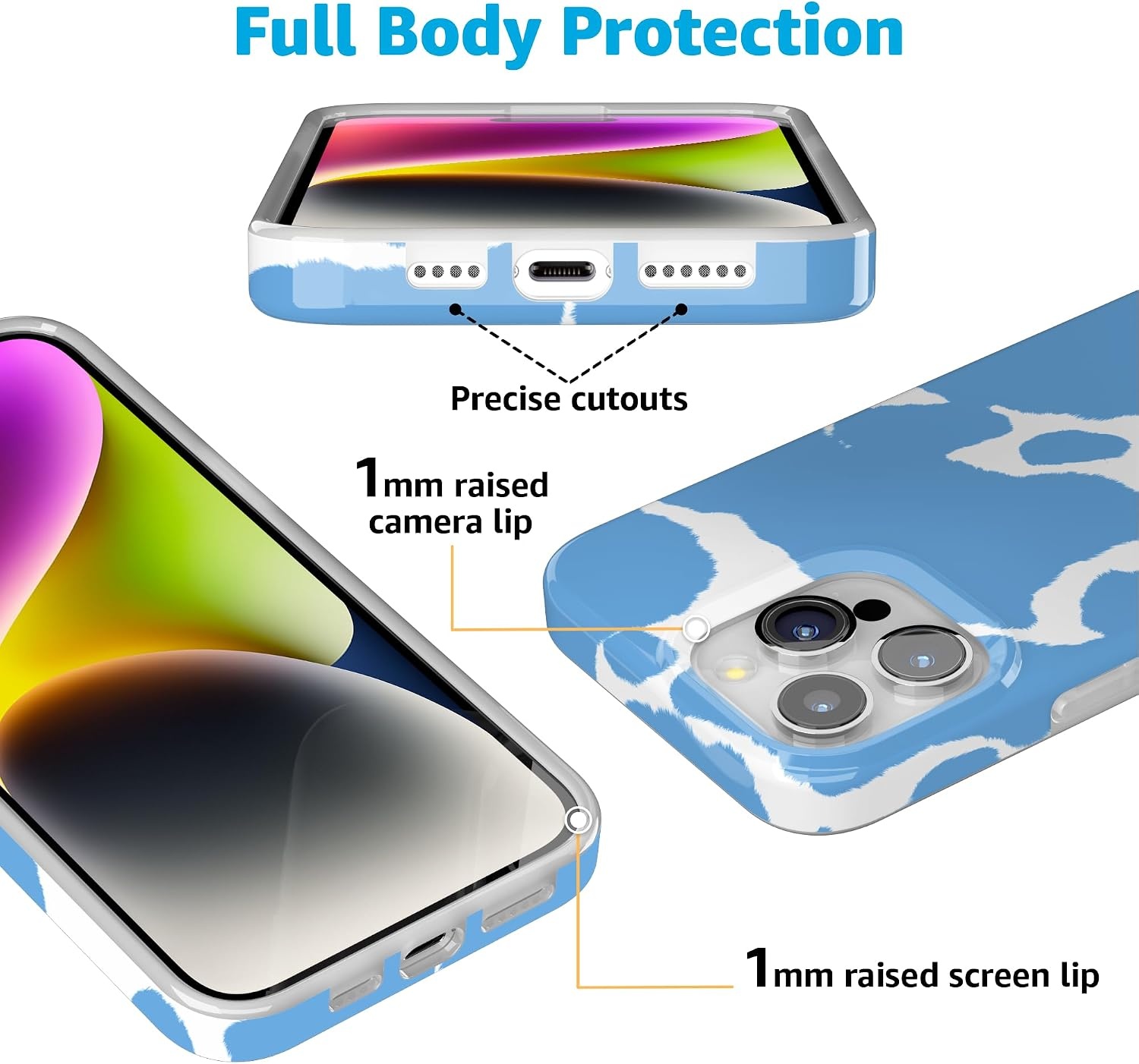 image:imageCasely iPhone 15 Pro Max Case Clear Skies Clear Shimmer Compatible with MagSafe Classic Ultra Slim DesignCurrent MOOd Light Blue Cow Print