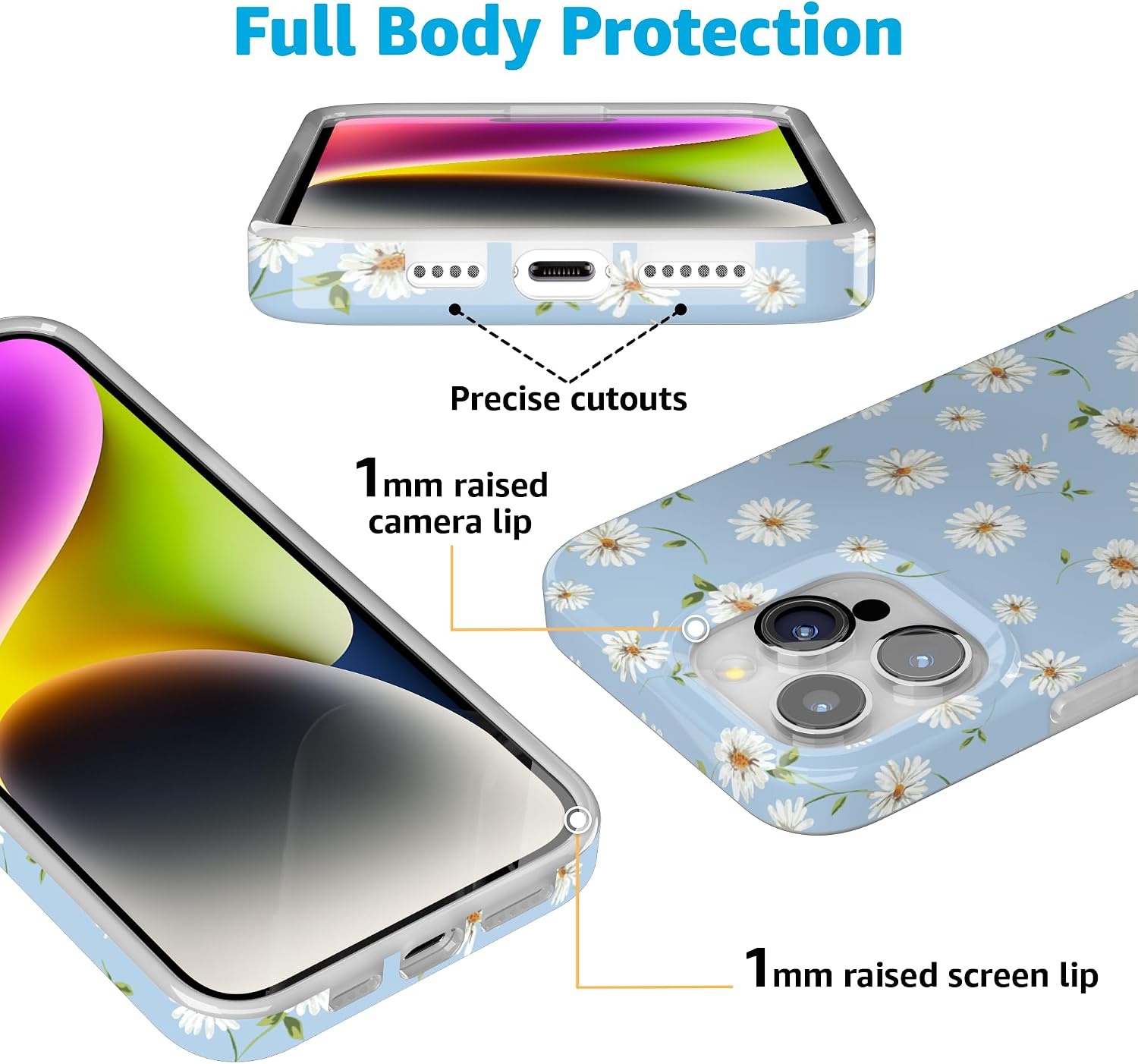 image:imageCasely iPhone 15 Pro Max Case Clear Skies Clear Shimmer Compatible with MagSafe Classic Ultra Slim DesignDaisy Daydream Baby Blue Floral