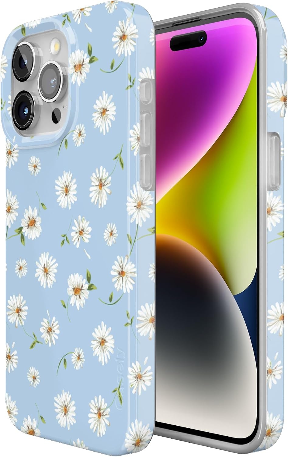 image:imageCasely iPhone 15 Pro Max Case Clear Skies Clear Shimmer Compatible with MagSafe Classic Ultra Slim DesignDaisy Daydream Baby Blue Floral