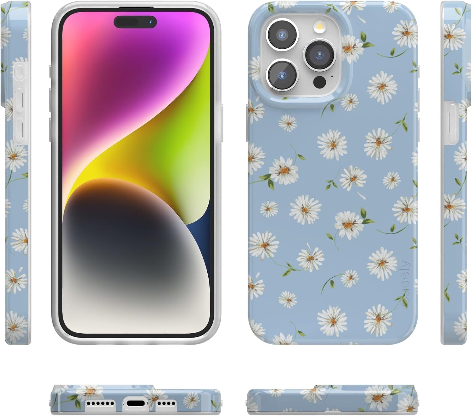 image:imageCasely iPhone 15 Pro Max Case Clear Skies Clear Shimmer Compatible with MagSafe Classic Ultra Slim DesignDaisy Daydream Baby Blue Floral