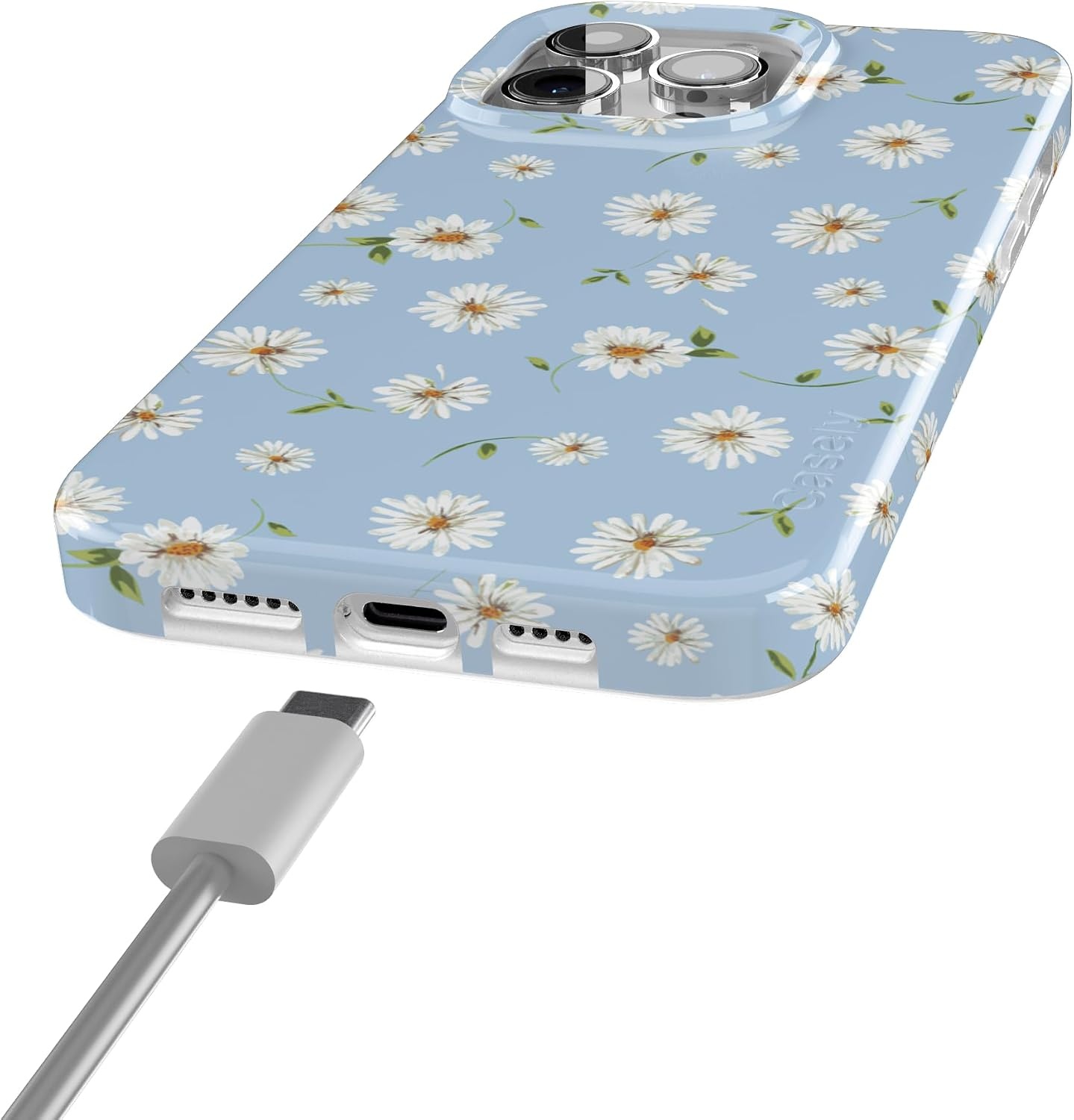 image:imageCasely iPhone 15 Pro Max Case Clear Skies Clear Shimmer Compatible with MagSafe Classic Ultra Slim DesignDaisy Daydream Baby Blue Floral