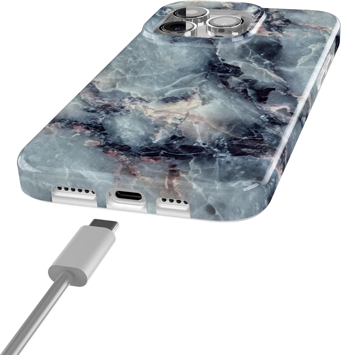 image:imageCasely iPhone 15 Pro Max Case Clear Skies Clear Shimmer Compatible with MagSafe Classic Ultra Slim DesignDeep Sea Blue Marble