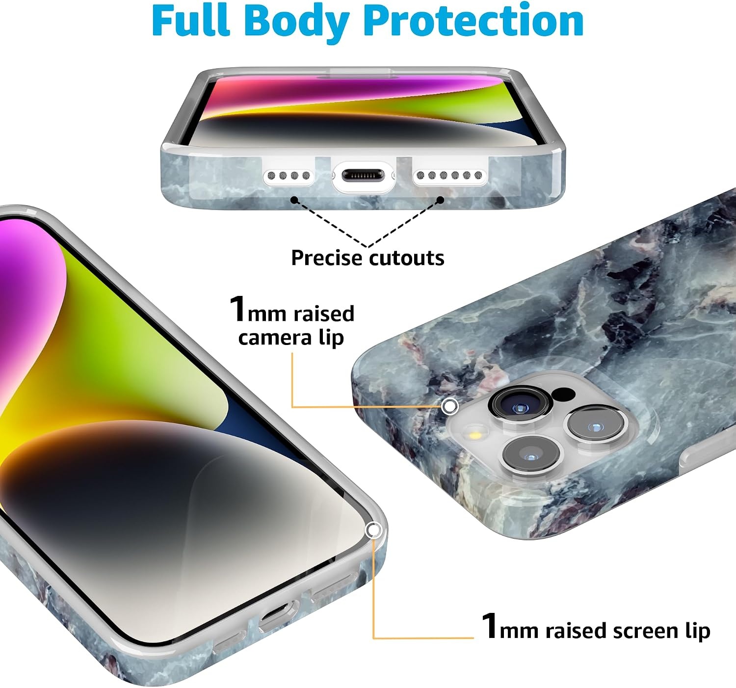 image:imageCasely iPhone 15 Pro Max Case Clear Skies Clear Shimmer Compatible with MagSafe Classic Ultra Slim DesignDeep Sea Blue Marble