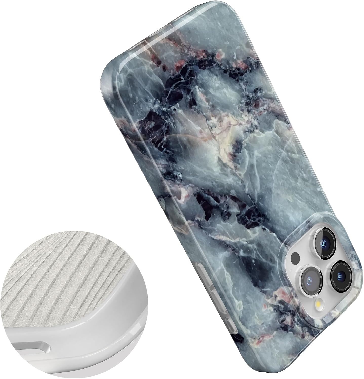 image:imageCasely iPhone 15 Pro Max Case Clear Skies Clear Shimmer Compatible with MagSafe Classic Ultra Slim DesignDeep Sea Blue Marble