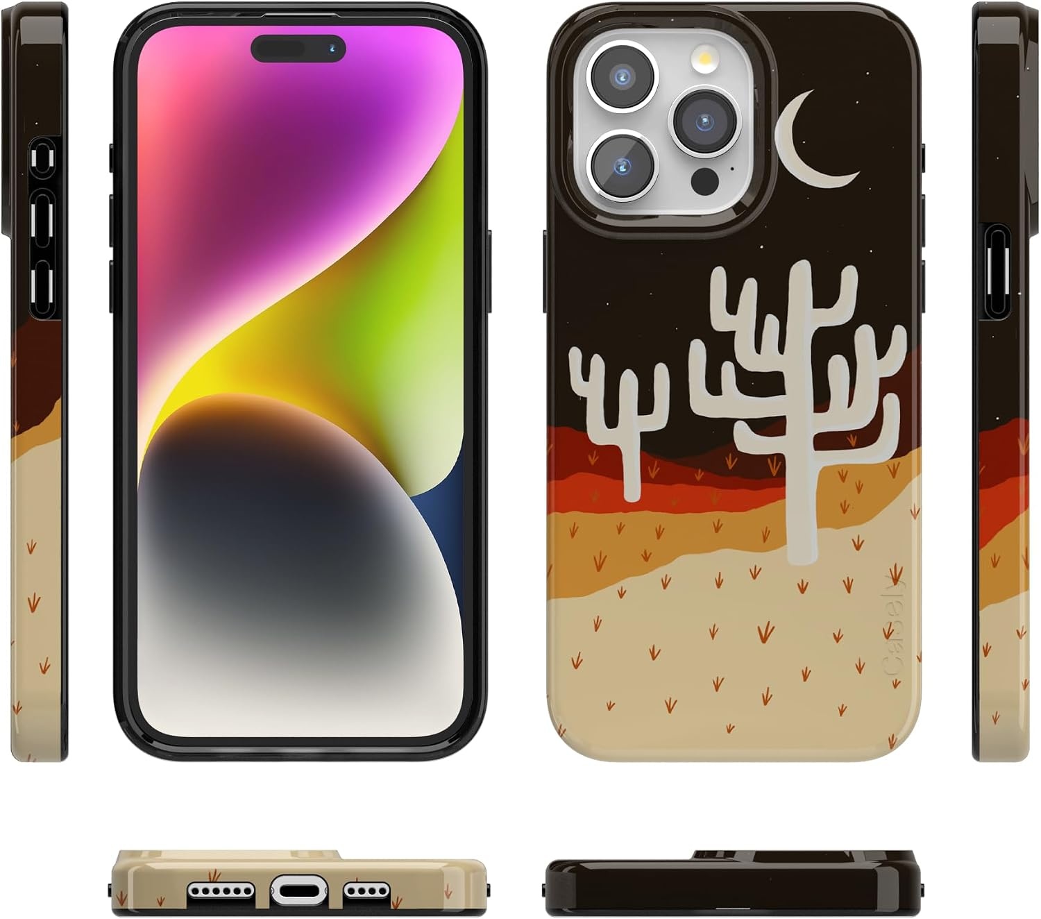 image:imageCasely iPhone 15 Pro Max Case Clear Skies Clear Shimmer Compatible with MagSafe Classic Ultra Slim DesignDesert Nights Cactus Colorblock