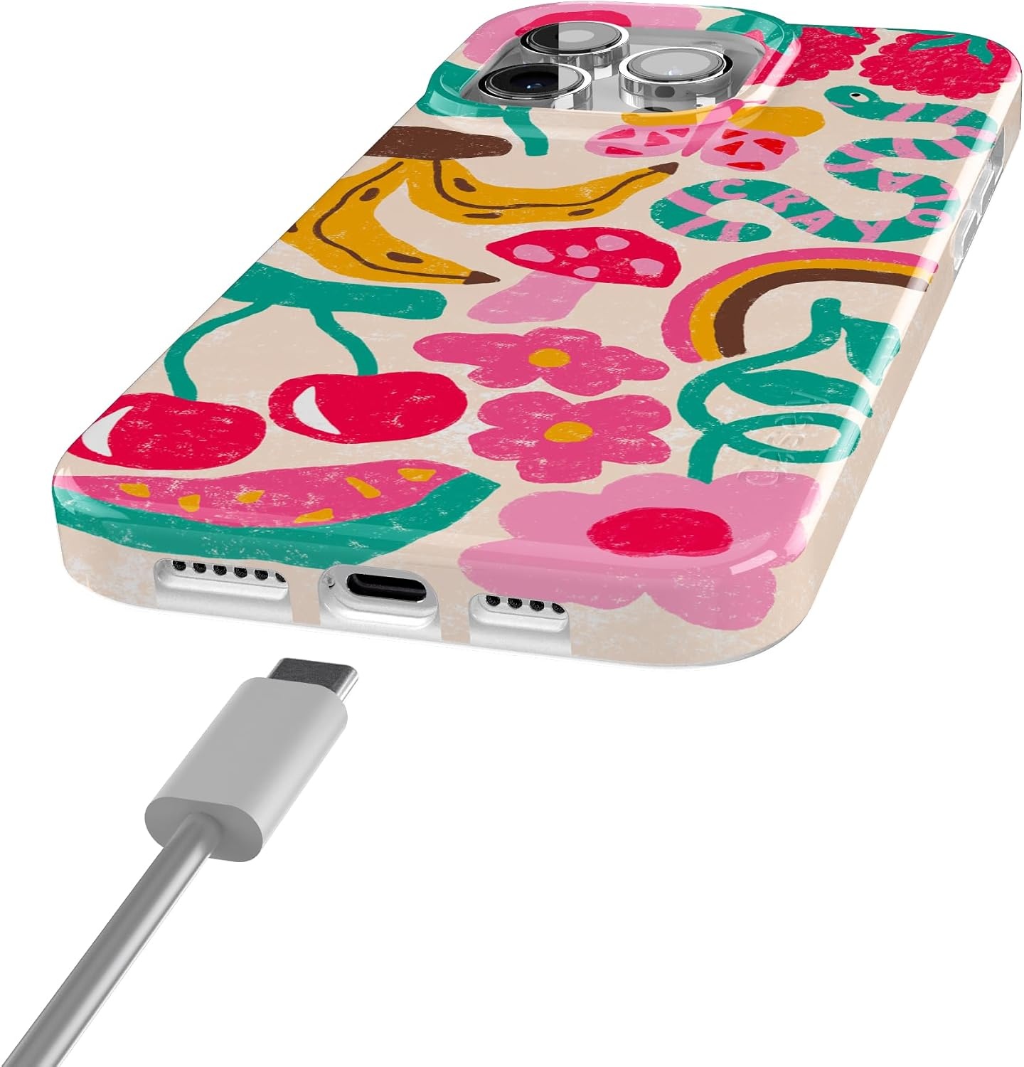 image:imageCasely iPhone 15 Pro Max Case Clear Skies Clear Shimmer Compatible with MagSafe Classic Ultra Slim DesignDoodle Bug Crayola Crayon