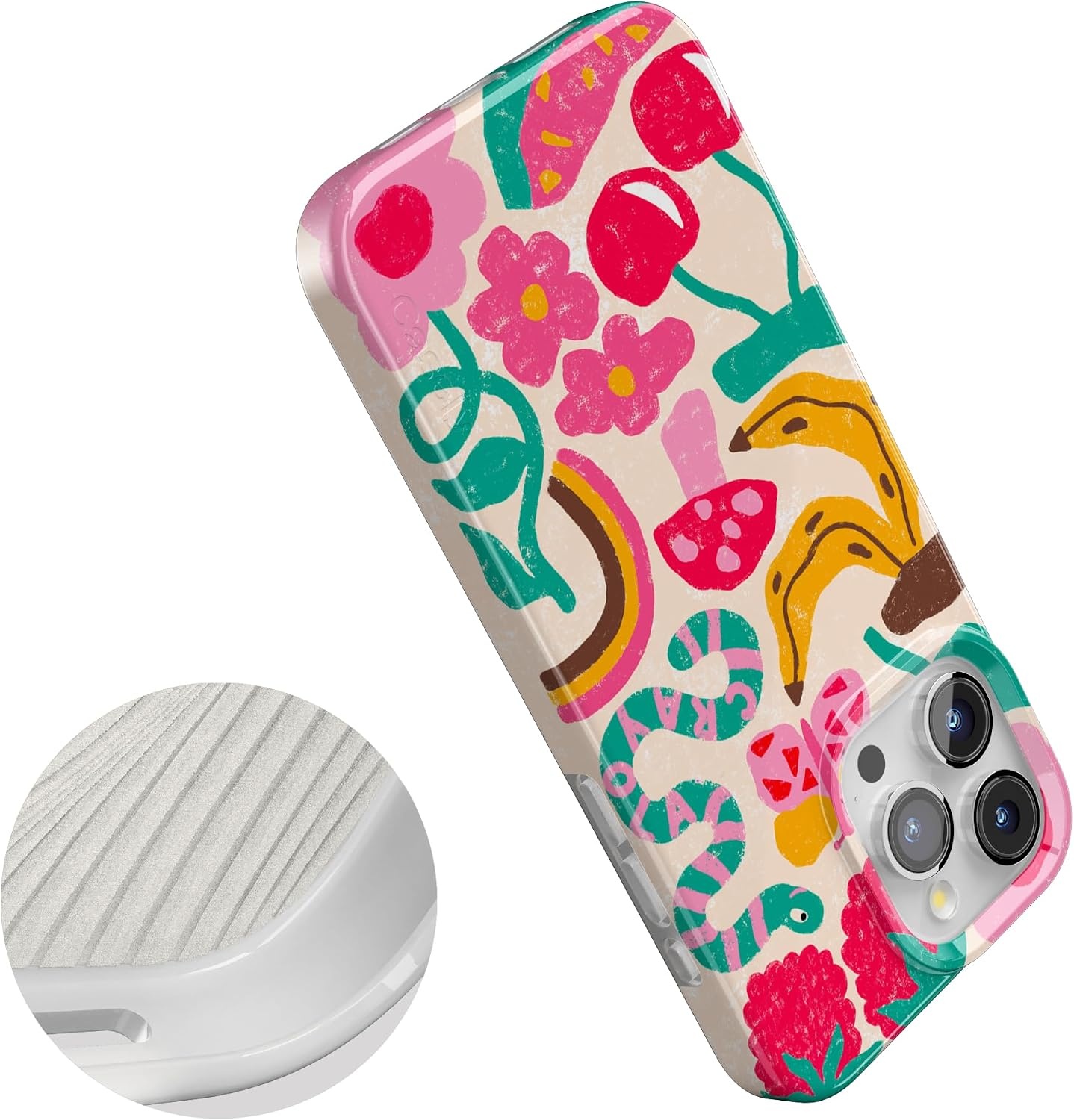 image:imageCasely iPhone 15 Pro Max Case Clear Skies Clear Shimmer Compatible with MagSafe Classic Ultra Slim DesignDoodle Bug Crayola Crayon