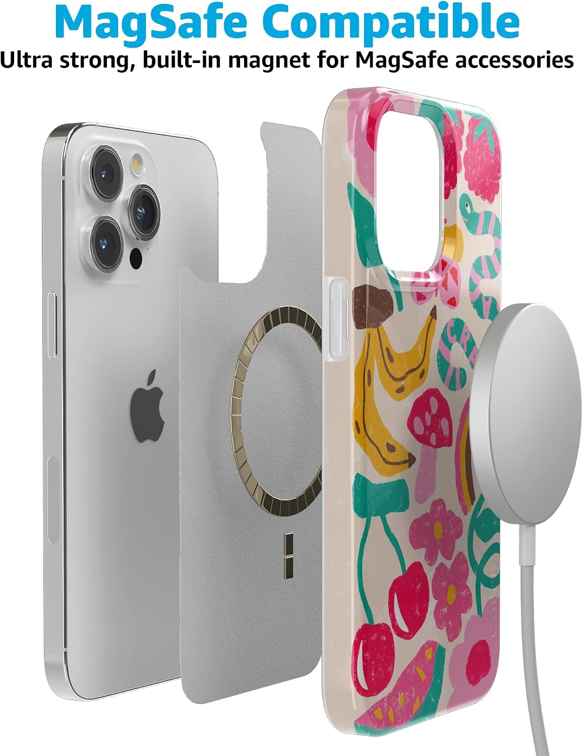 image:imageCasely iPhone 15 Pro Max Case Clear Skies Clear Shimmer Compatible with MagSafe Classic Ultra Slim DesignDoodle Bug Crayola Crayon