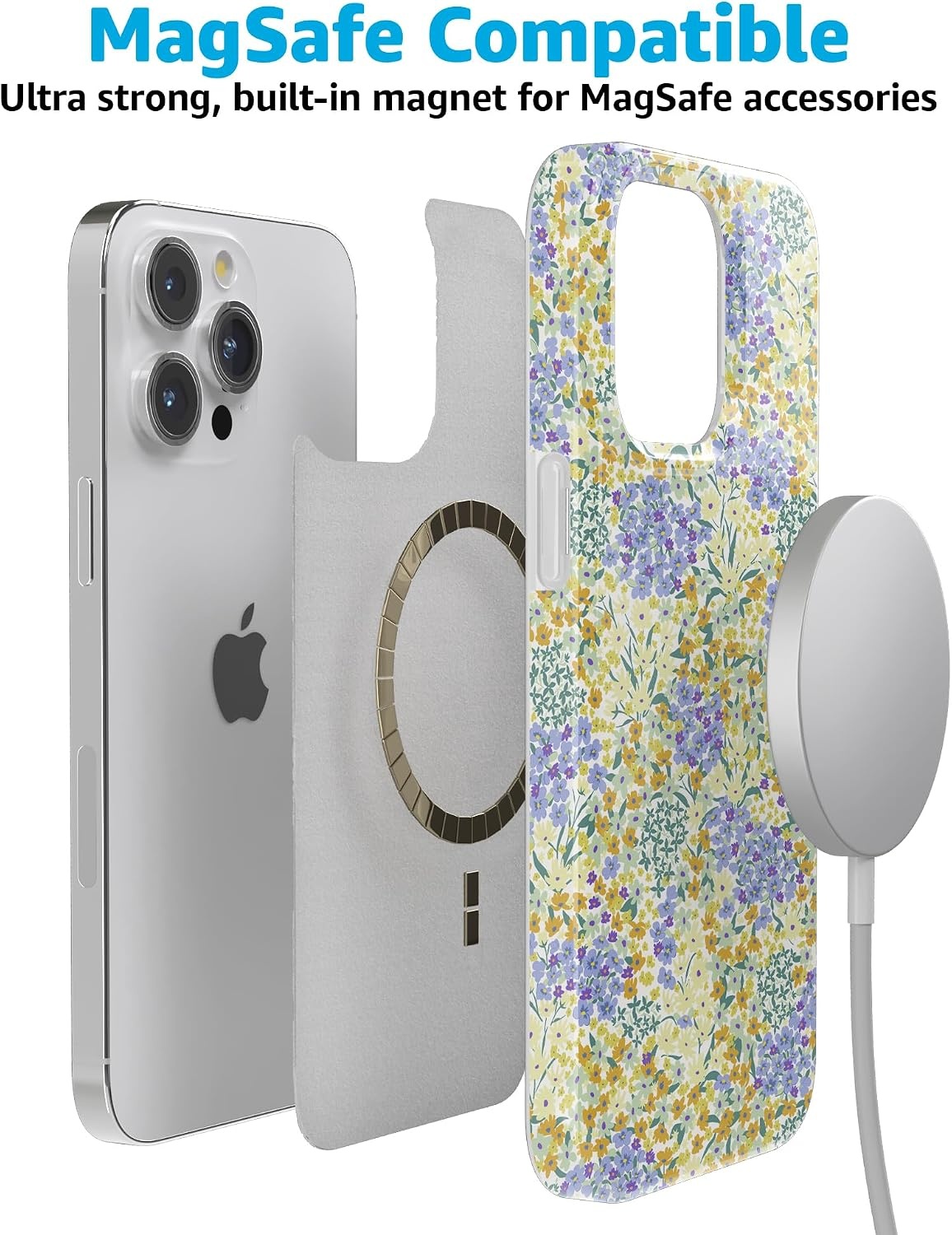 image:imageCasely iPhone 15 Pro Max Case Clear Skies Clear Shimmer Compatible with MagSafe Classic Ultra Slim DesignDream Garden Cottagecore Case