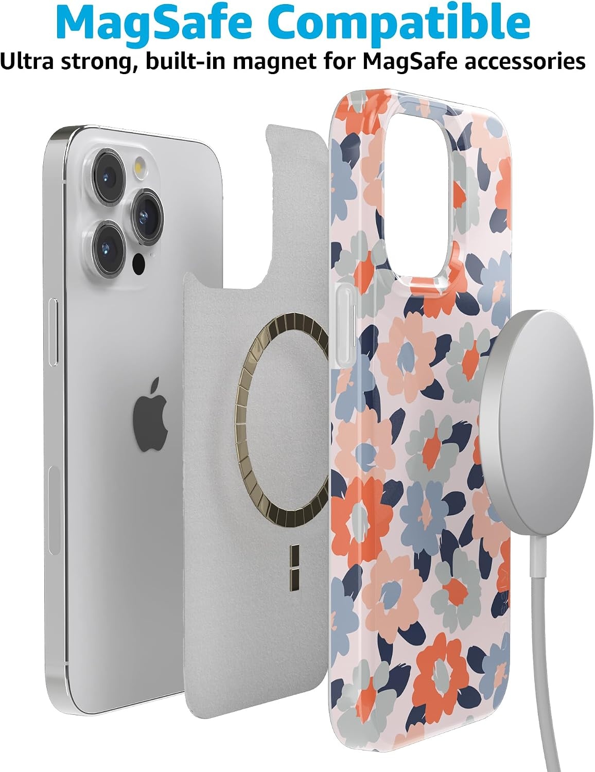 image:imageCasely iPhone 15 Pro Max Case Clear Skies Clear Shimmer Compatible with MagSafe Classic Ultra Slim DesignField of Flowers Pastel Floral