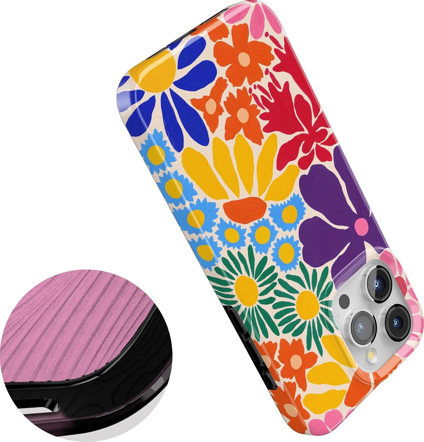 image:imageCasely iPhone 15 Pro Max Case Clear Skies Clear Shimmer Compatible with MagSafe Classic Ultra Slim DesignFlower Patch MultiColor Floral
