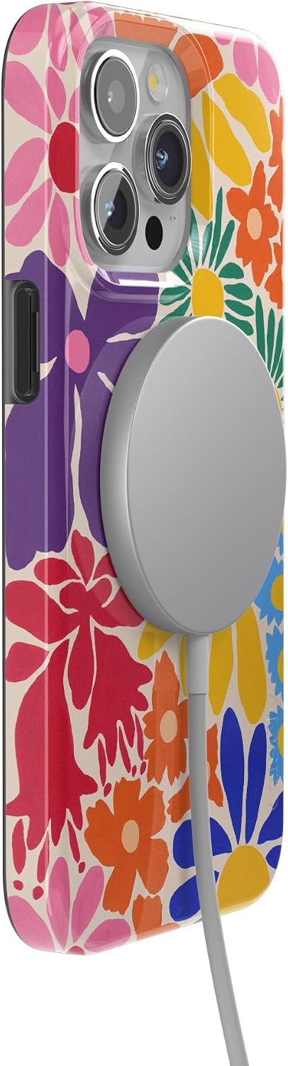 image:imageCasely iPhone 15 Pro Max Case Clear Skies Clear Shimmer Compatible with MagSafe Classic Ultra Slim DesignFlower Patch MultiColor Floral