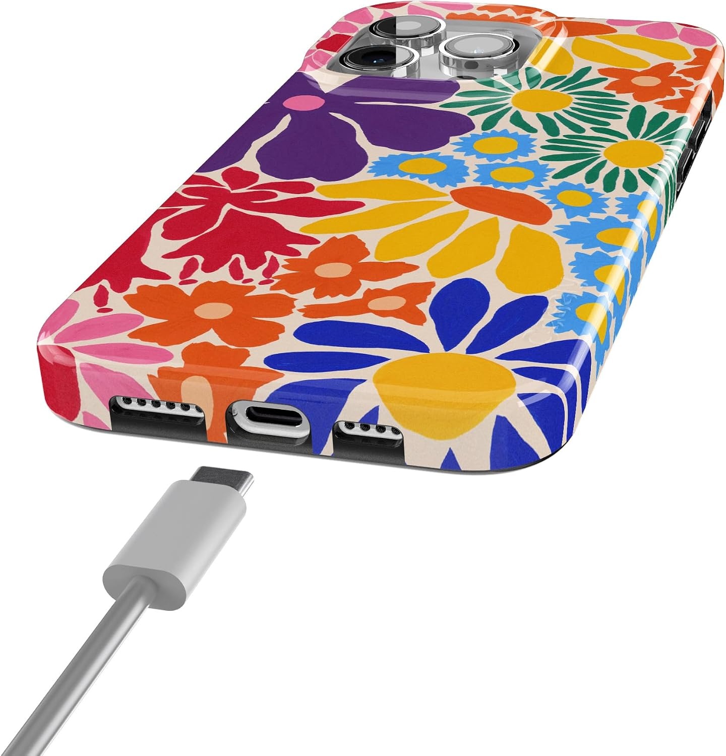 image:imageCasely iPhone 15 Pro Max Case Clear Skies Clear Shimmer Compatible with MagSafe Classic Ultra Slim DesignFlower Patch MultiColor Floral