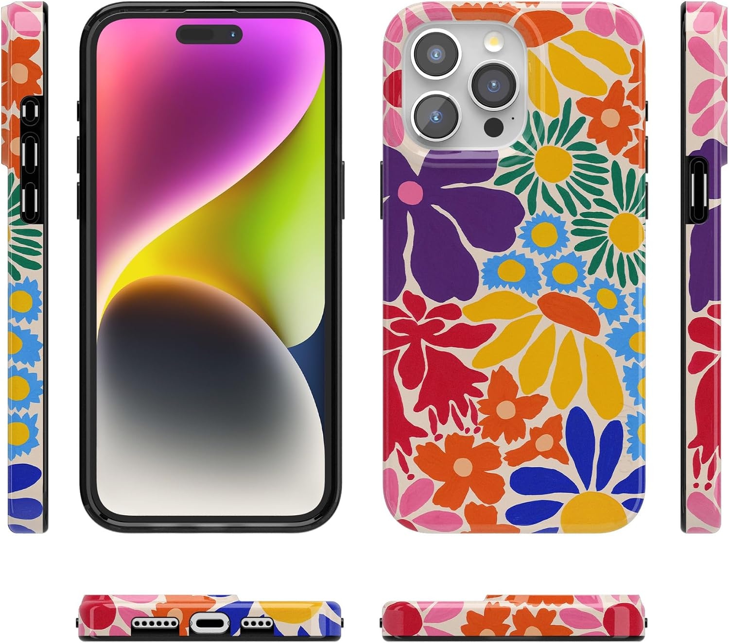 image:imageCasely iPhone 15 Pro Max Case Clear Skies Clear Shimmer Compatible with MagSafe Classic Ultra Slim DesignFlower Patch MultiColor Floral
