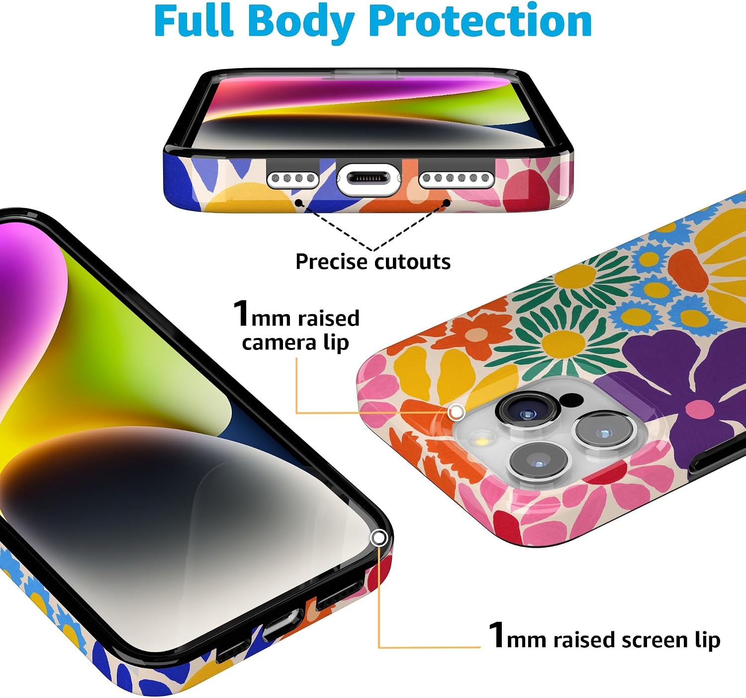 image:imageCasely iPhone 15 Pro Max Case Clear Skies Clear Shimmer Compatible with MagSafe Classic Ultra Slim DesignFlower Patch MultiColor Floral