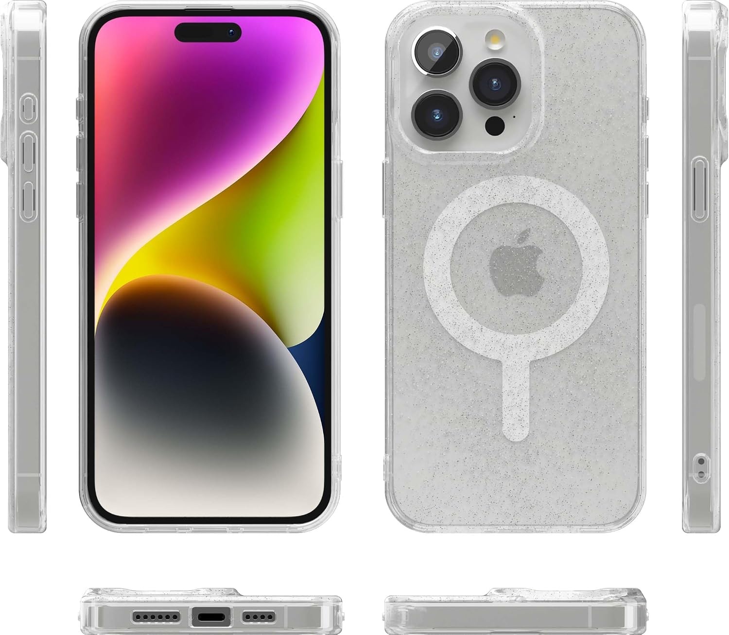 image:imageCasely iPhone 15 Pro Max Case Clear Skies Clear Shimmer Compatible with MagSafe Classic Ultra Slim DesignGlitter Clear Skies Clear Glitter