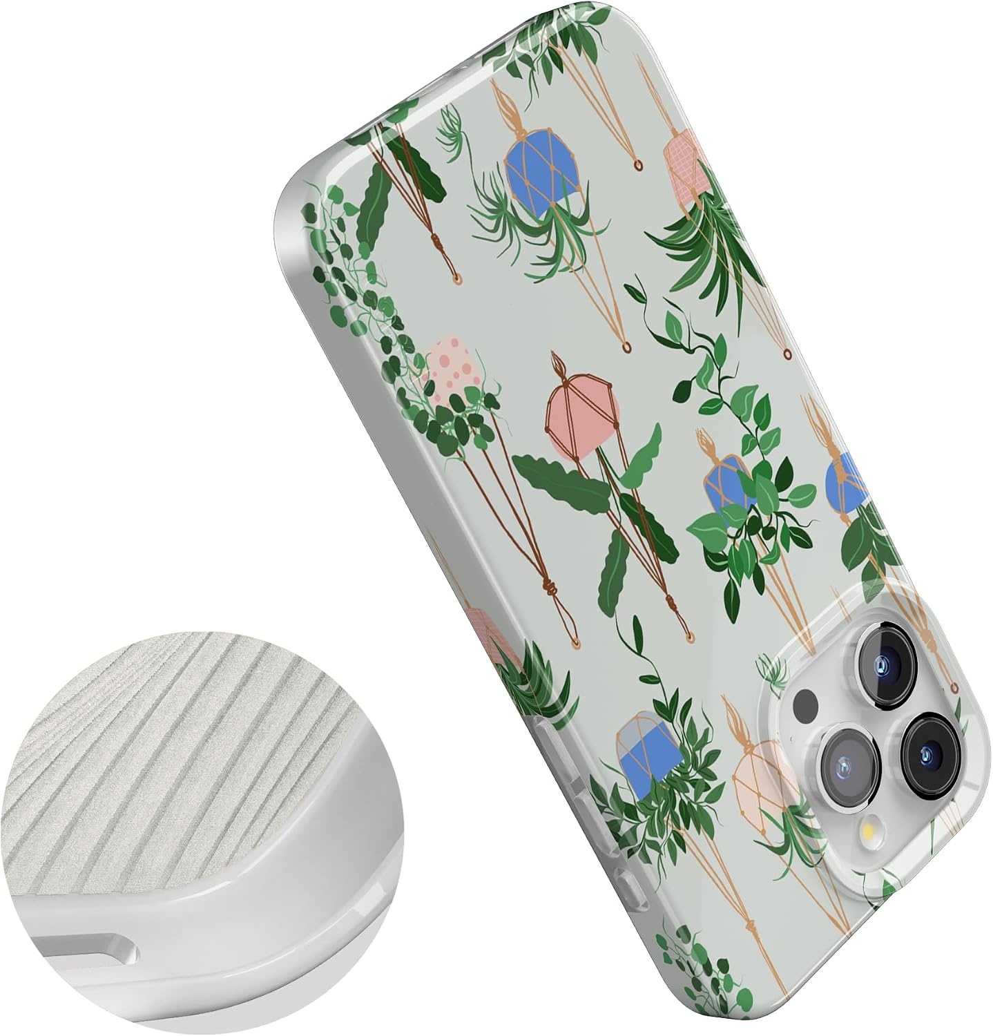 image:imageCasely iPhone 15 Pro Max Case Clear Skies Clear Shimmer Compatible with MagSafe Classic Ultra Slim DesignHanging Around Potted Plants Floral