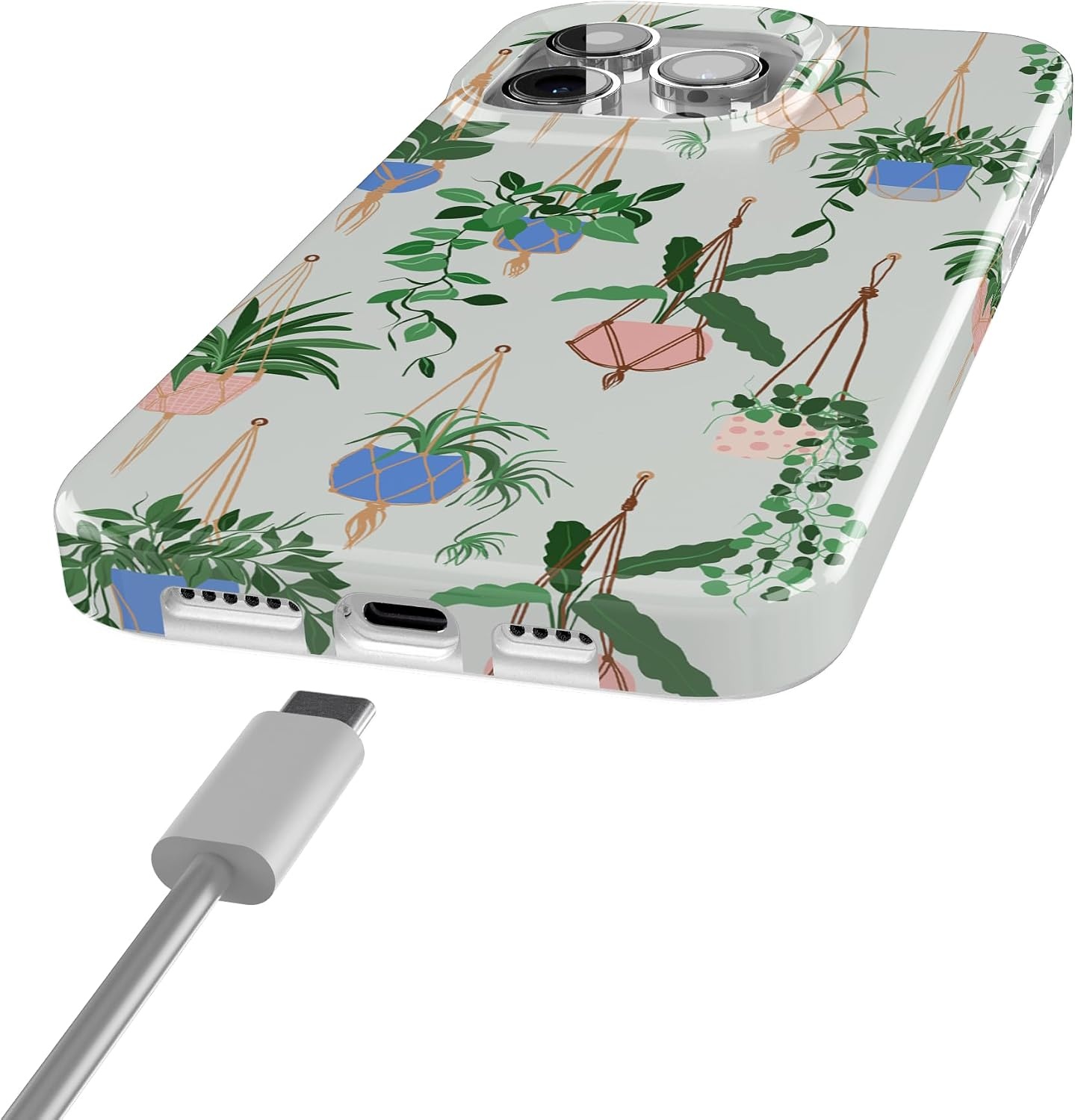 image:imageCasely iPhone 15 Pro Max Case Clear Skies Clear Shimmer Compatible with MagSafe Classic Ultra Slim DesignHanging Around Potted Plants Floral