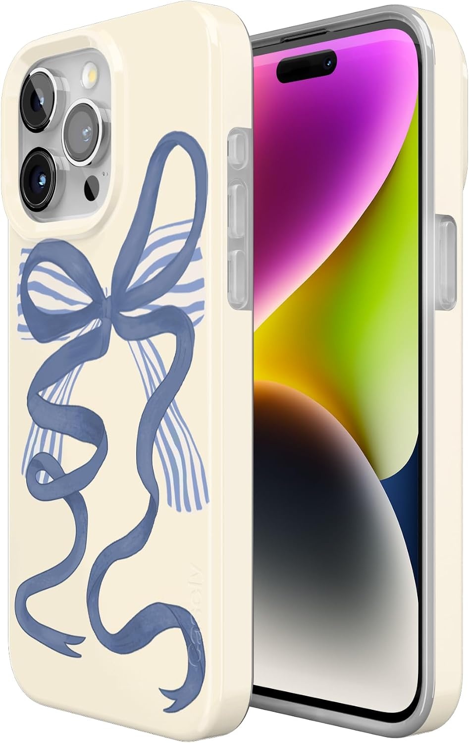 image:imageCasely iPhone 15 Pro Max Case Clear Skies Clear Shimmer Compatible with MagSafe Classic Ultra Slim DesignHeartstrings Blue Bow