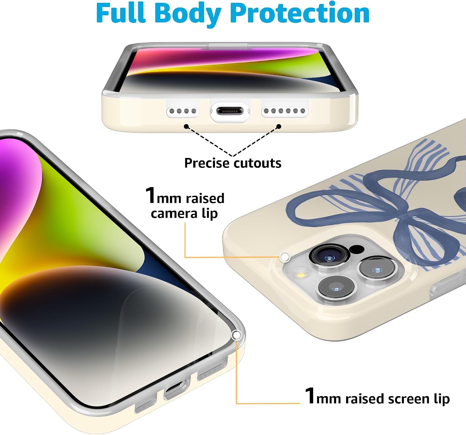 image:imageCasely iPhone 15 Pro Max Case Clear Skies Clear Shimmer Compatible with MagSafe Classic Ultra Slim DesignHeartstrings Blue Bow