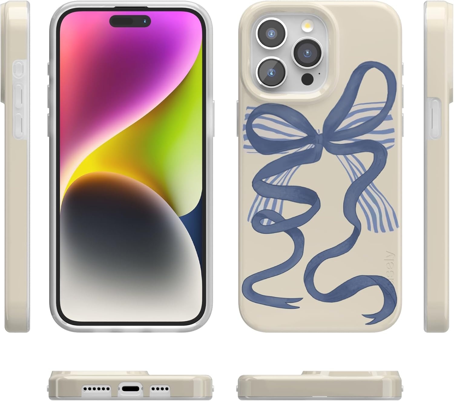 image:imageCasely iPhone 15 Pro Max Case Clear Skies Clear Shimmer Compatible with MagSafe Classic Ultra Slim DesignHeartstrings Blue Bow