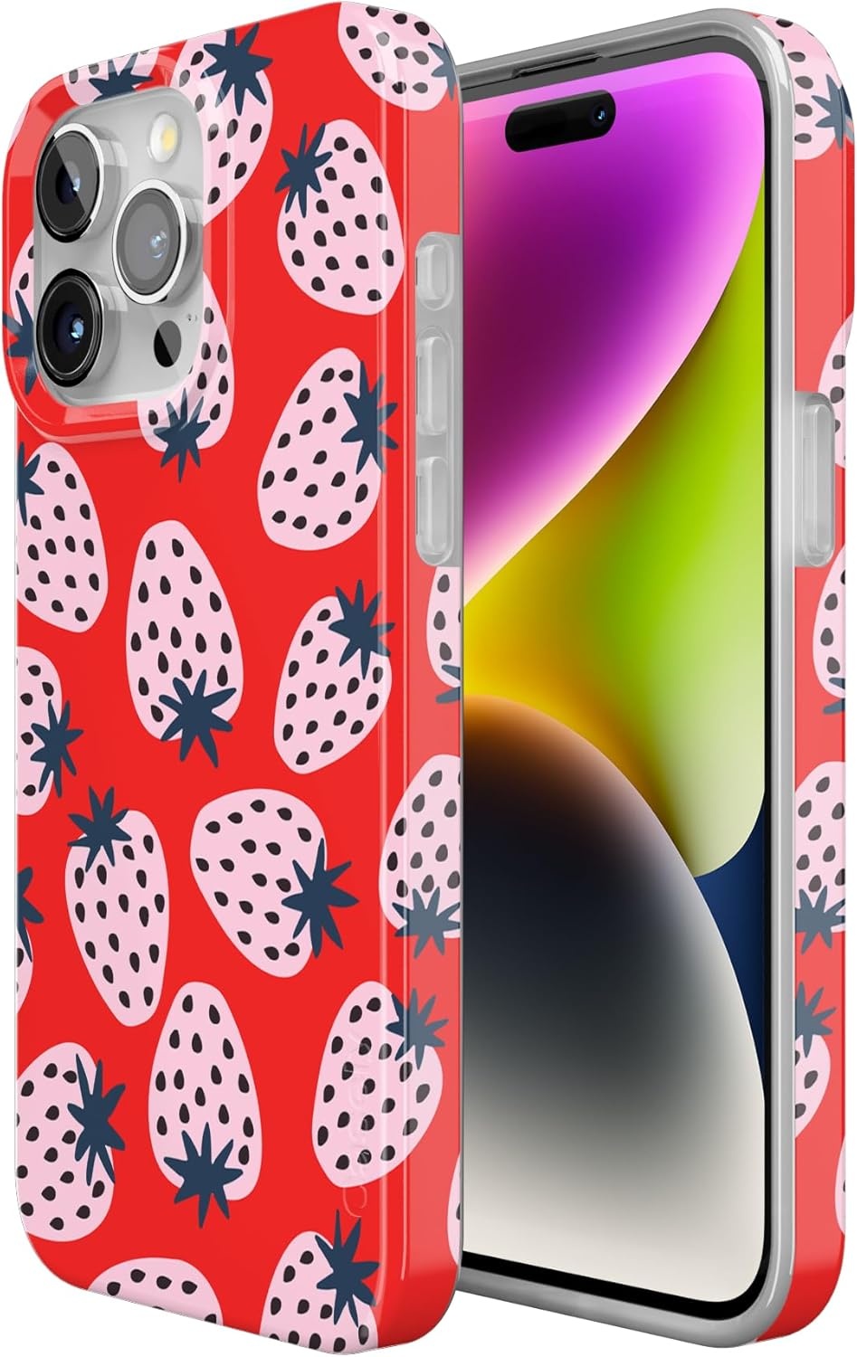 image:imageCasely iPhone 15 Pro Max Case Clear Skies Clear Shimmer Compatible with MagSafe Classic Ultra Slim DesignId Pick You Red Strawberry