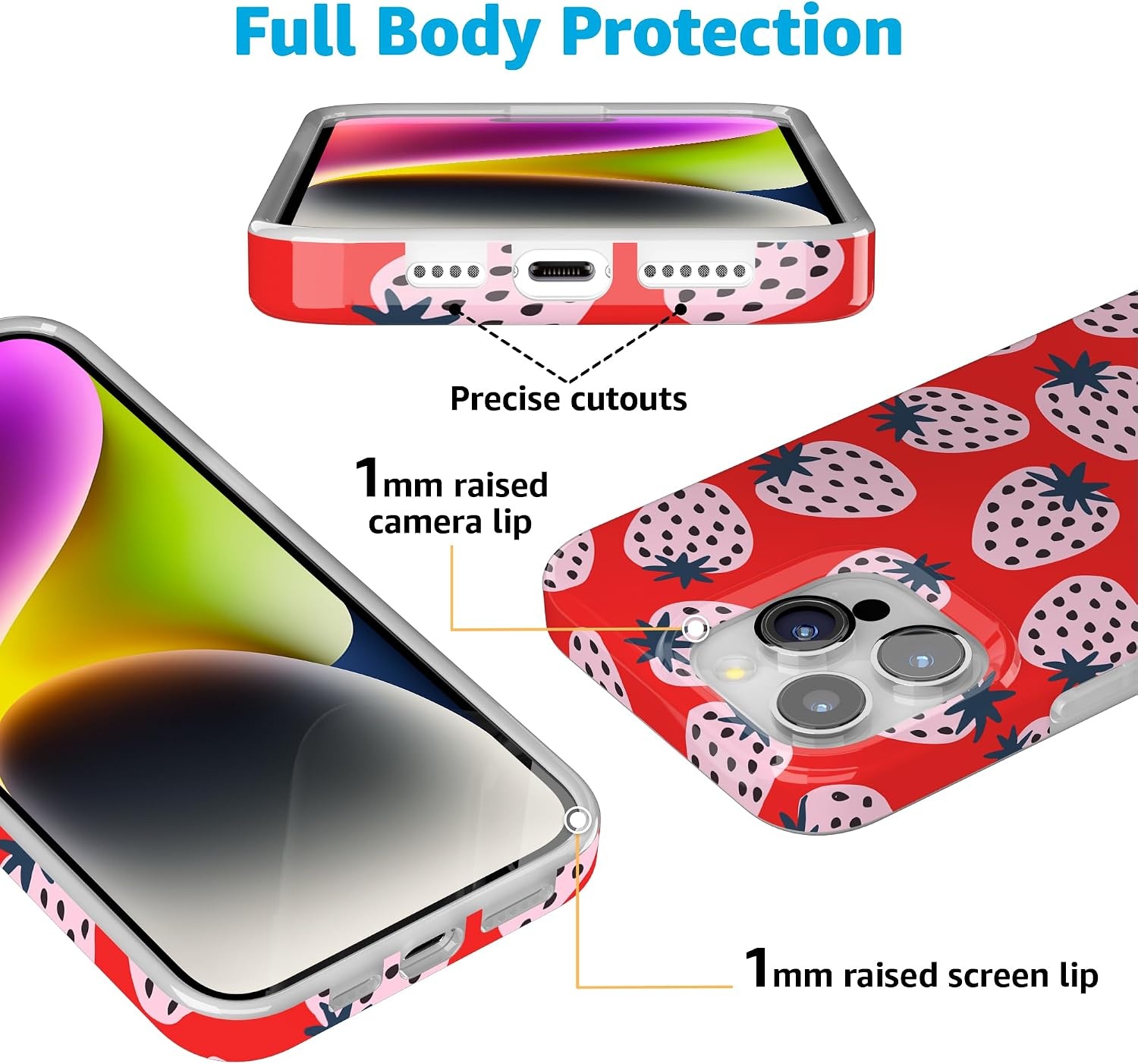image:imageCasely iPhone 15 Pro Max Case Clear Skies Clear Shimmer Compatible with MagSafe Classic Ultra Slim DesignId Pick You Red Strawberry