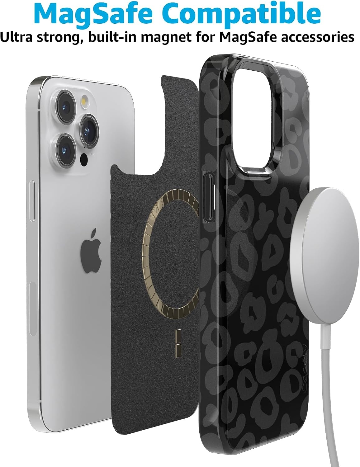 image:imageCasely iPhone 15 Pro Max Case Clear Skies Clear Shimmer Compatible with MagSafe Classic Ultra Slim DesignInto the Wild Black Leopard
