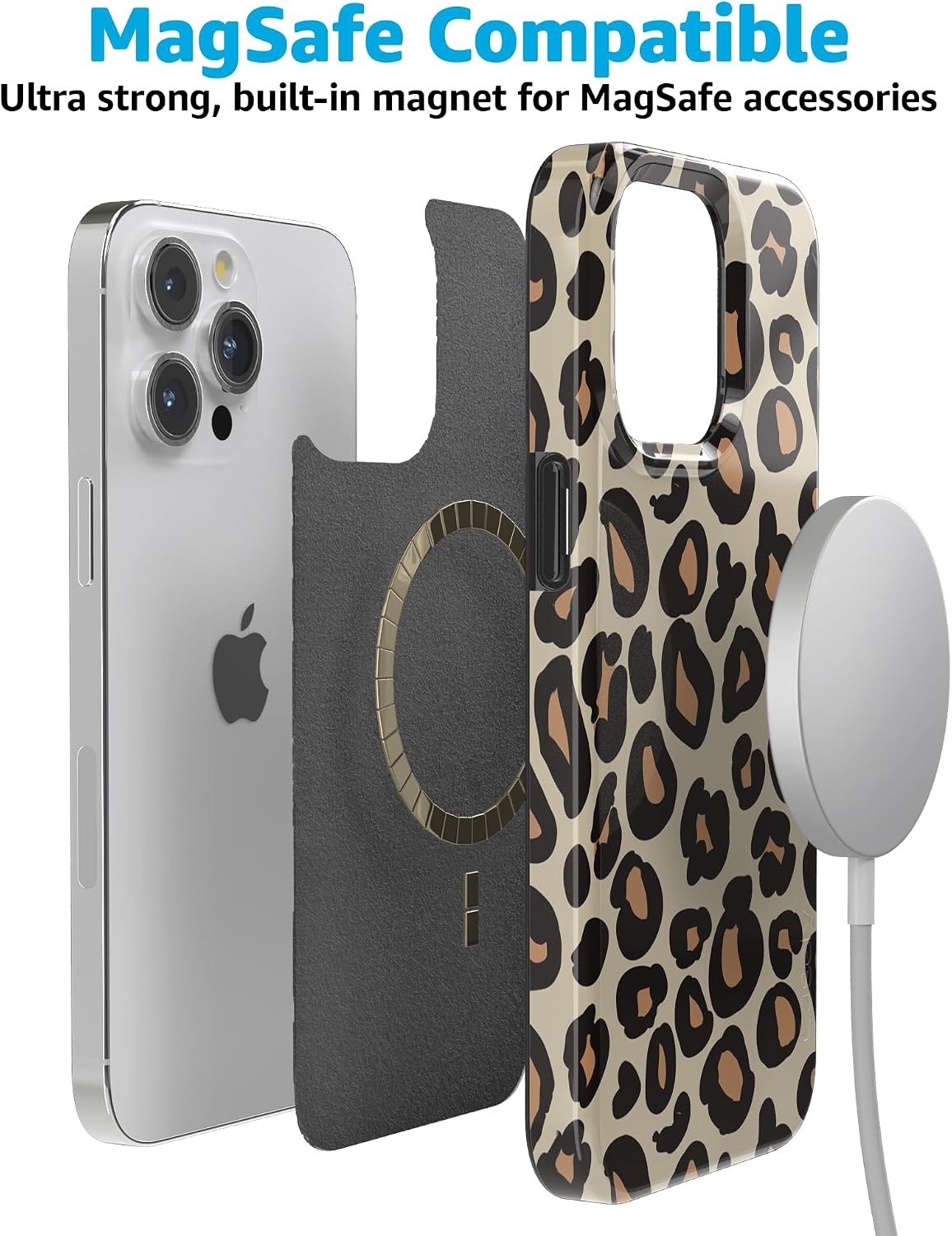 image:imageCasely iPhone 15 Pro Max Case Clear Skies Clear Shimmer Compatible with MagSafe Classic Ultra Slim DesignInto the Wild Leopard Print