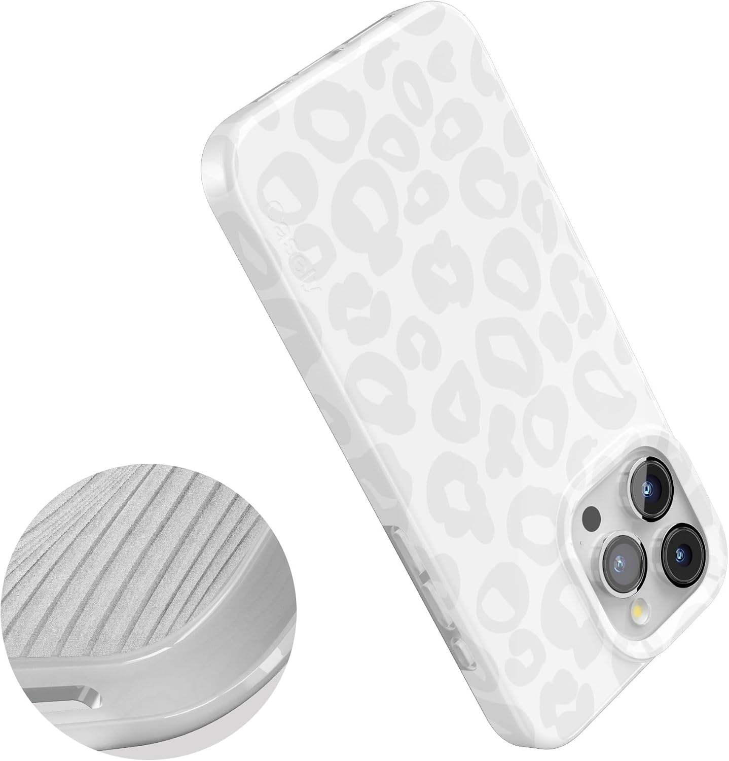 image:imageCasely iPhone 15 Pro Max Case Clear Skies Clear Shimmer Compatible with MagSafe Classic Ultra Slim DesignInto the Wild White Snow Leopard