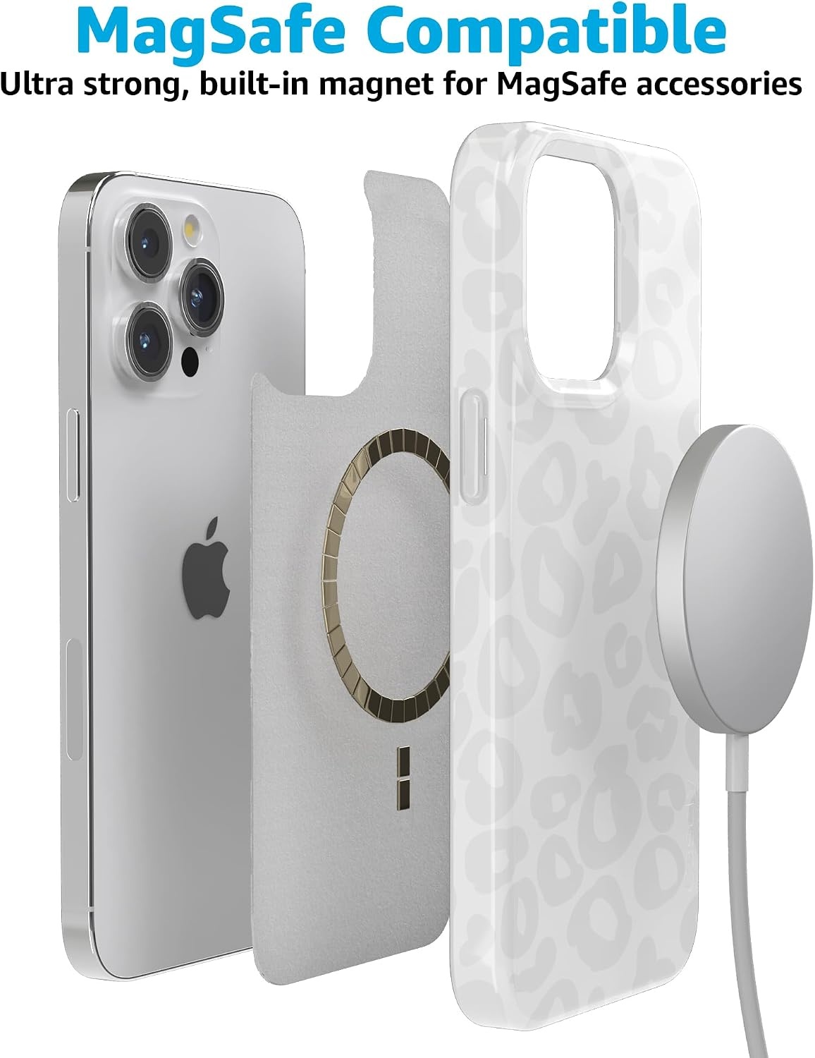 image:imageCasely iPhone 15 Pro Max Case Clear Skies Clear Shimmer Compatible with MagSafe Classic Ultra Slim DesignInto the Wild White Snow Leopard