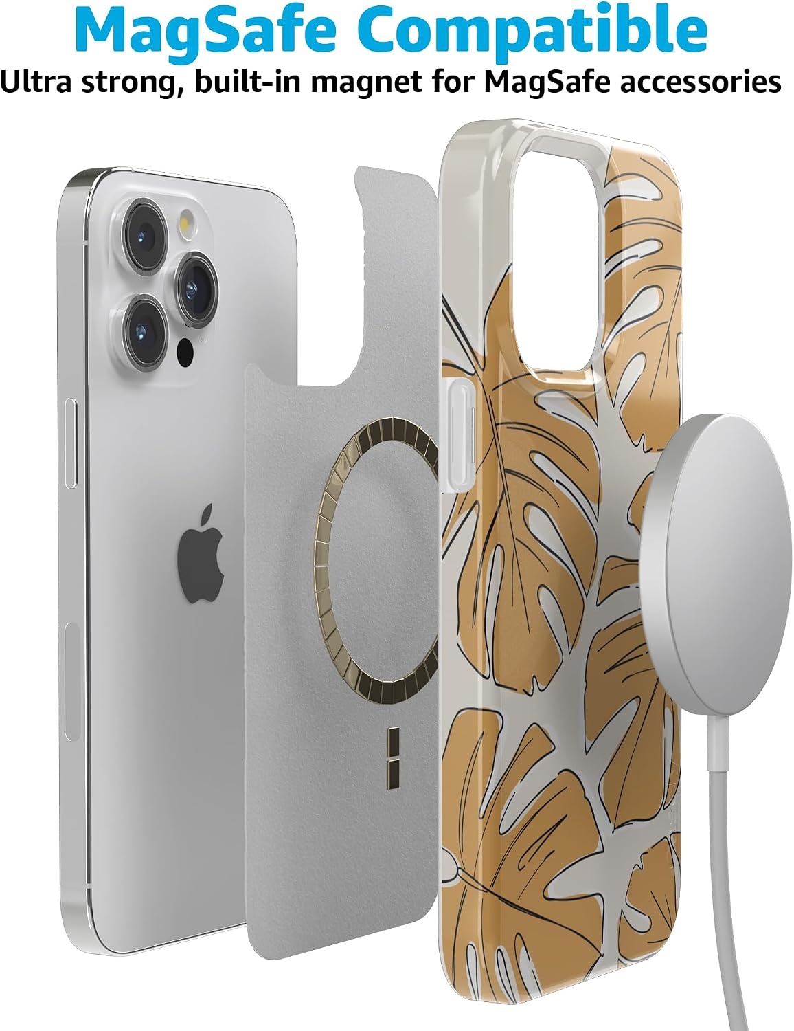 image:imageCasely iPhone 15 Pro Max Case Clear Skies Clear Shimmer Compatible with MagSafe Classic Ultra Slim DesignIsland Time Tropical Leaves Floral