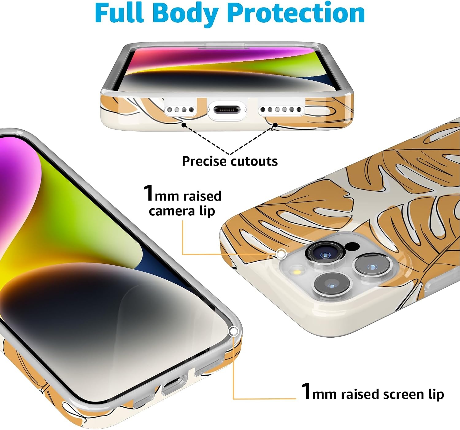 image:imageCasely iPhone 15 Pro Max Case Clear Skies Clear Shimmer Compatible with MagSafe Classic Ultra Slim DesignIsland Time Tropical Leaves Floral